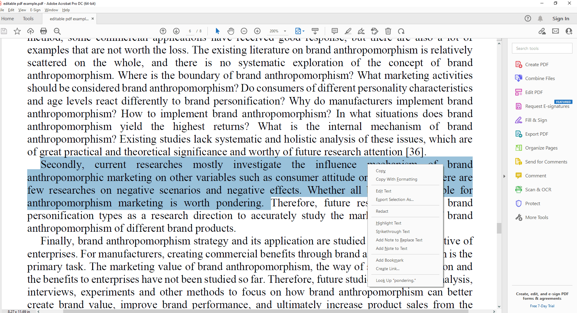 Extract Text from an editable PDF  with Adobe Acrobat
