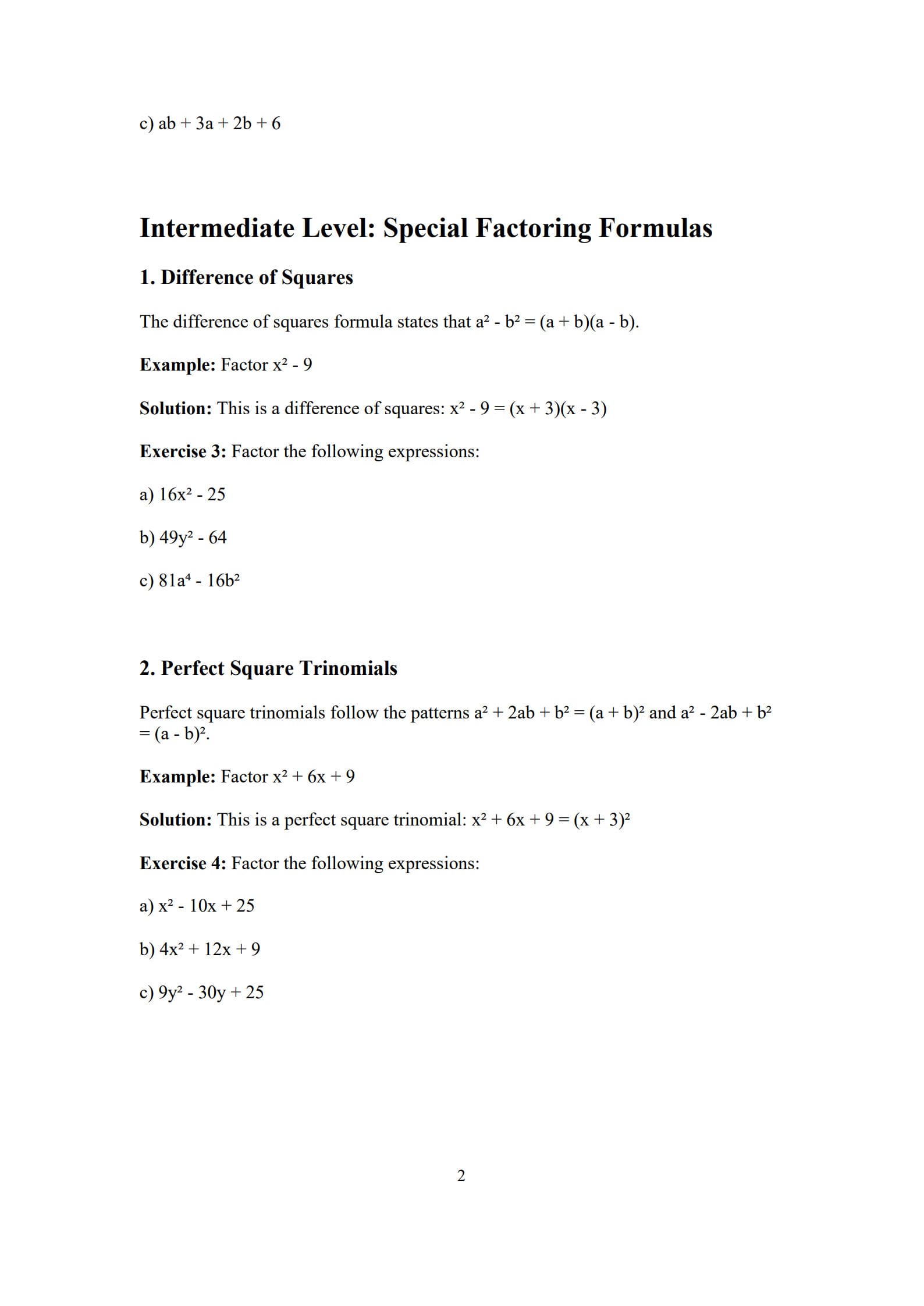 Factoring Polynomials Worksheet 2