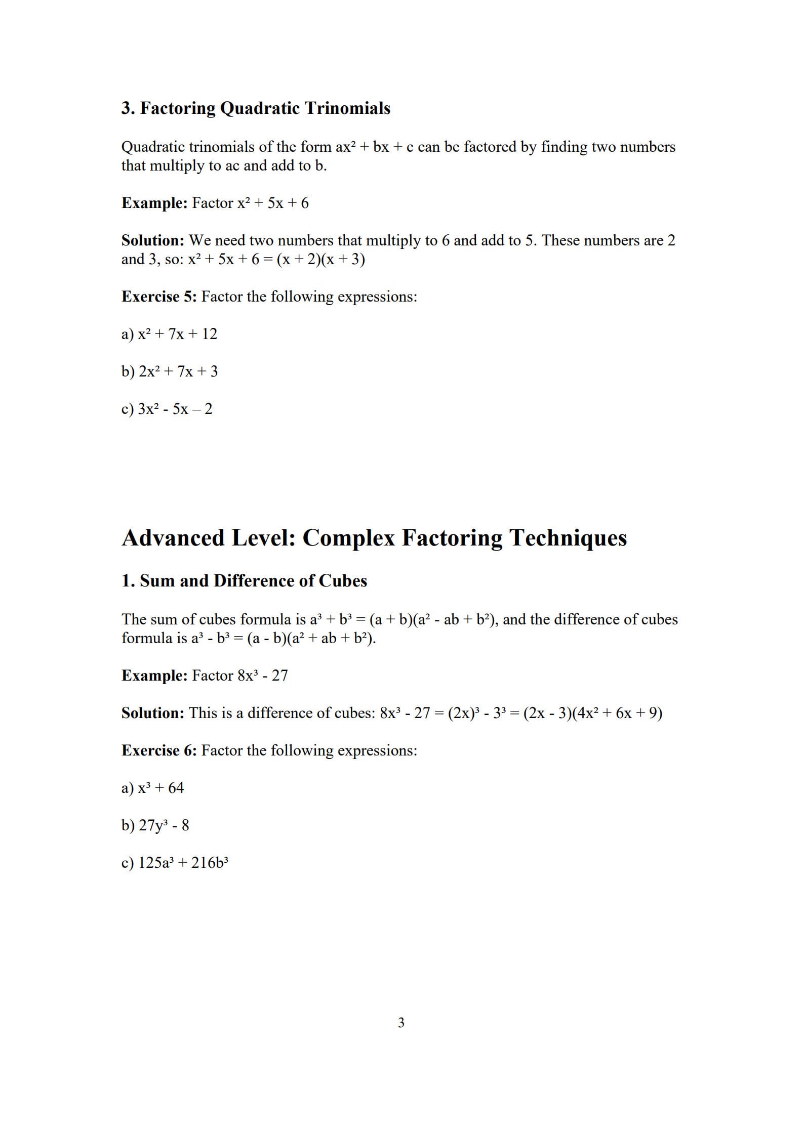 Factoring Polynomials Worksheet 3
