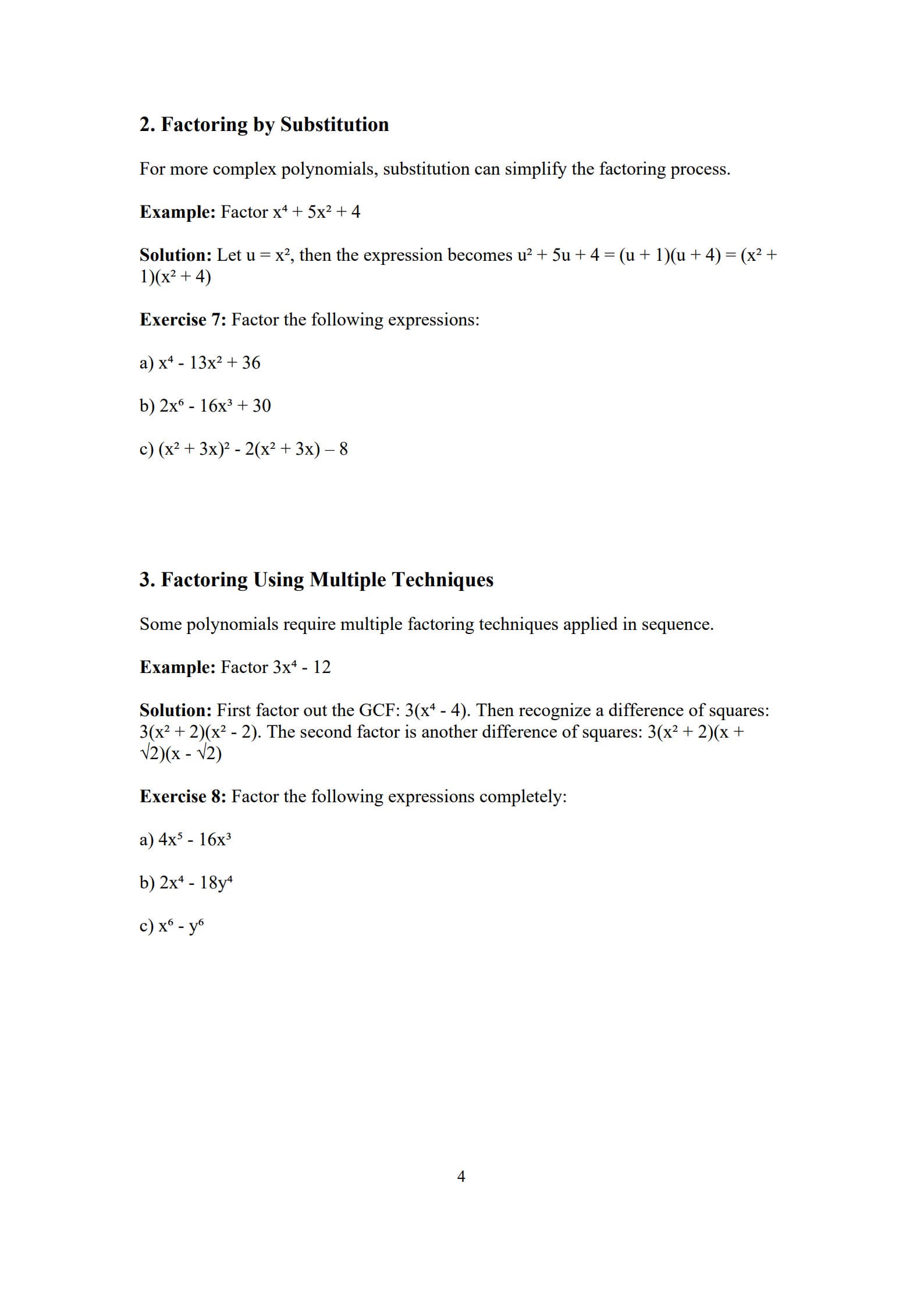 Factoring Polynomials Worksheet 4
