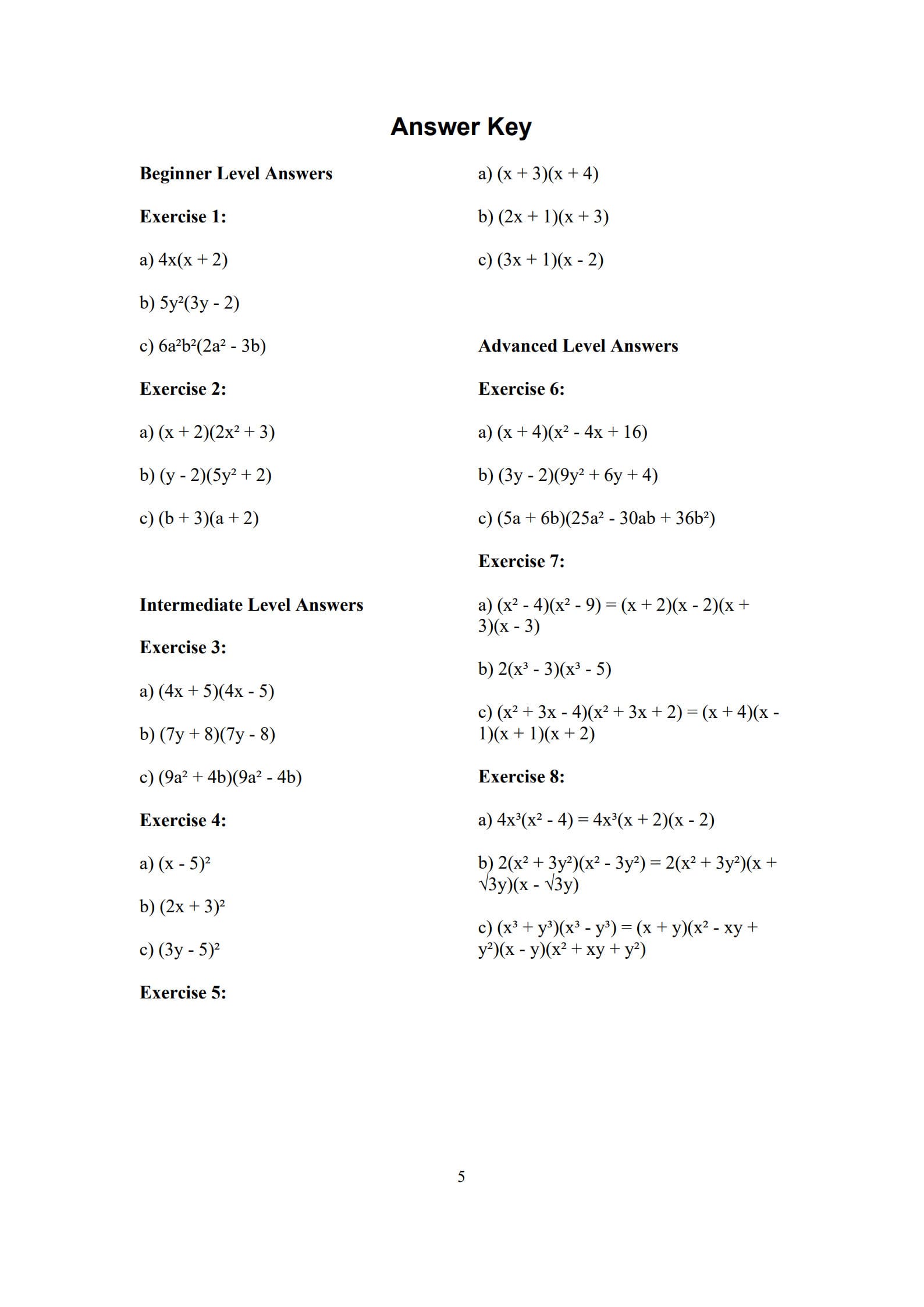 Factoring Polynomials Worksheet 5