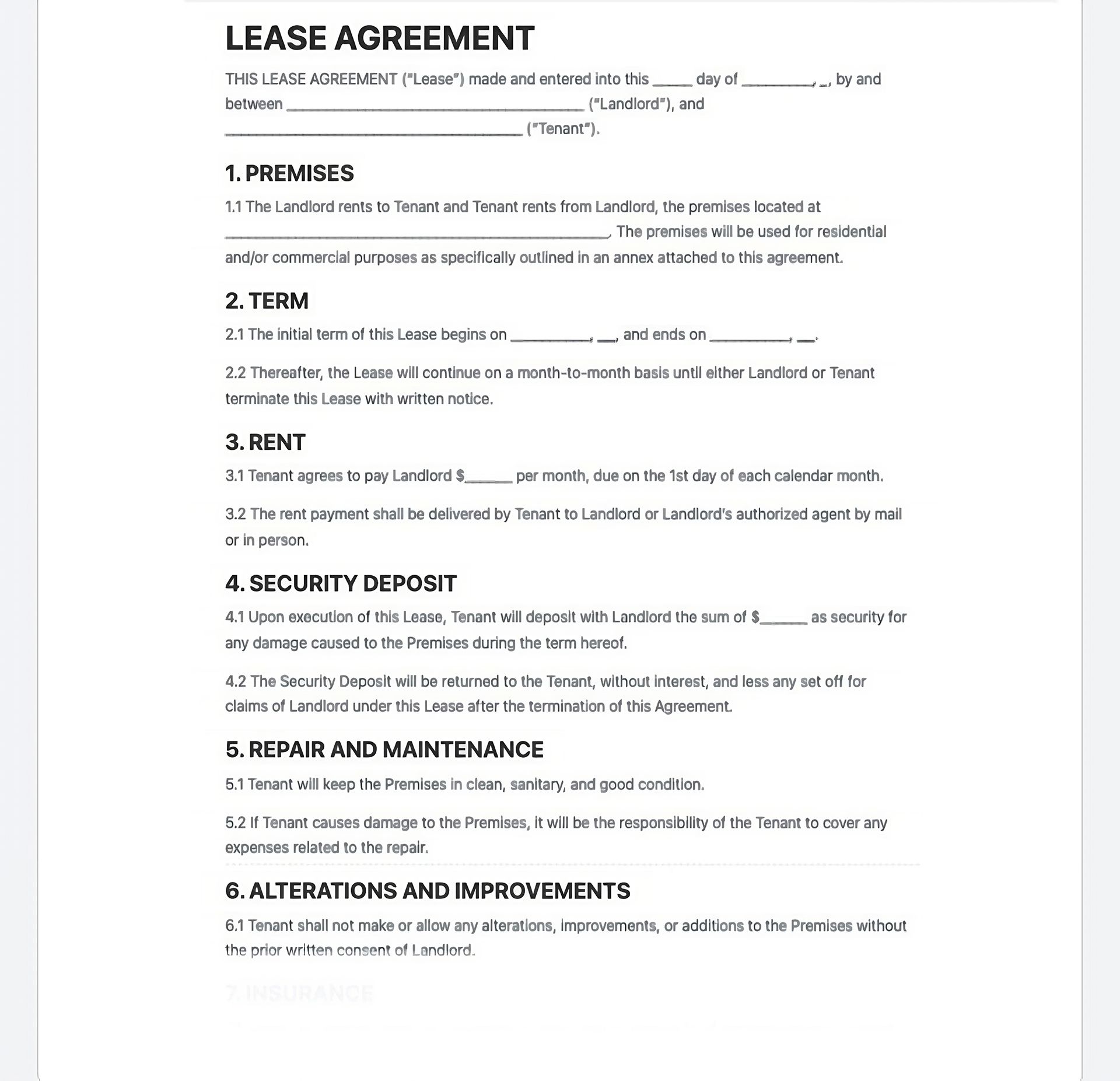 Component 5: Security Deposits/Fees