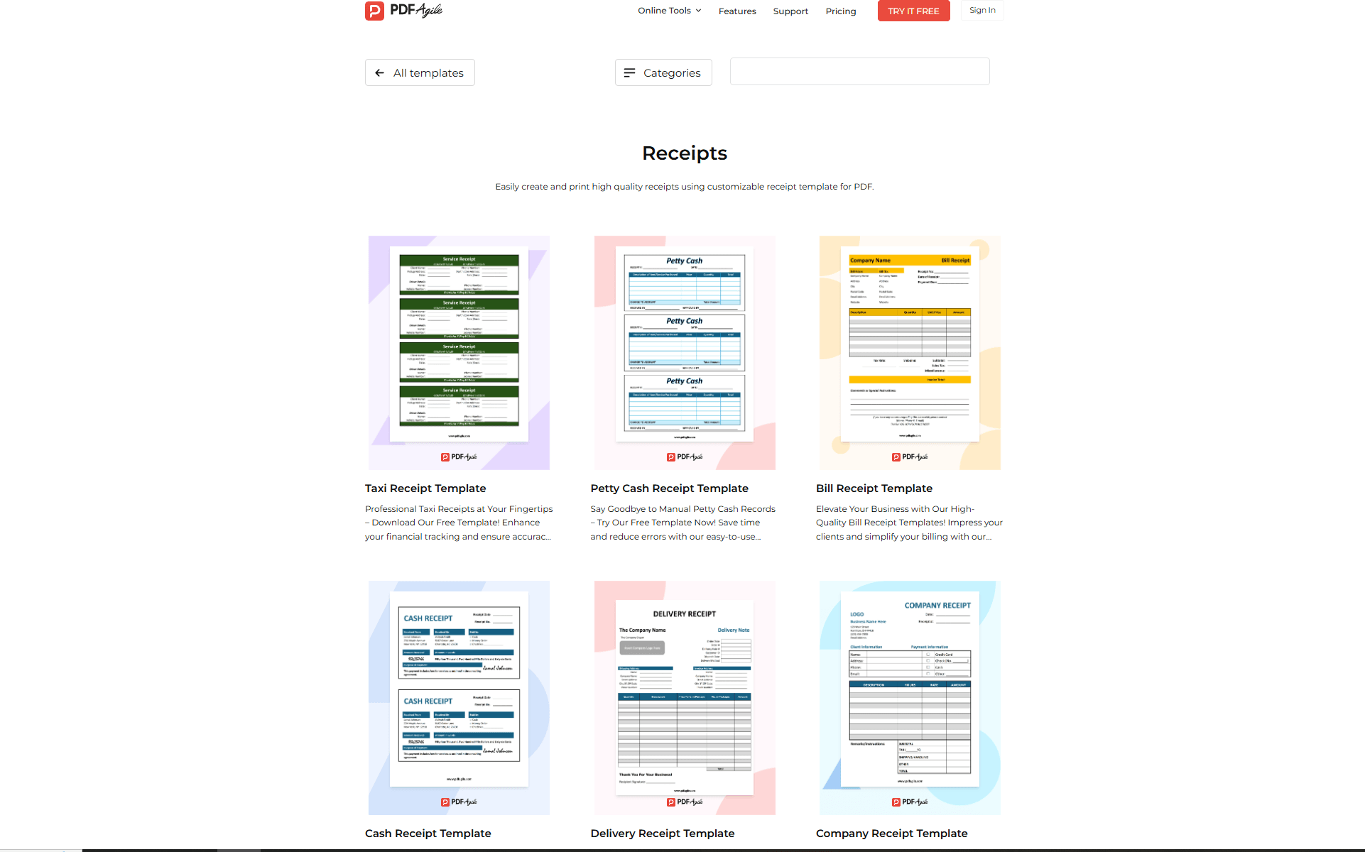 pdf agile template center recepit