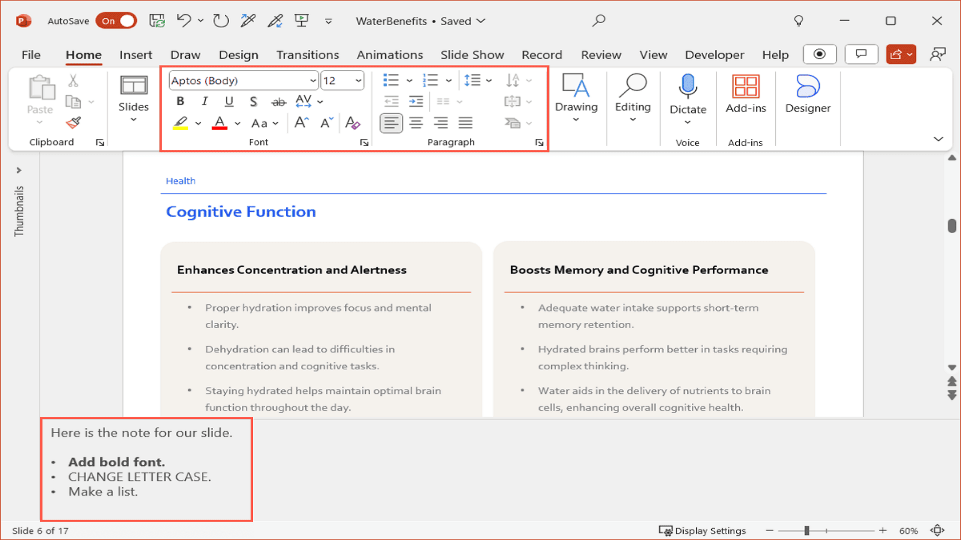 Format Speaker Notes in PowerPoint