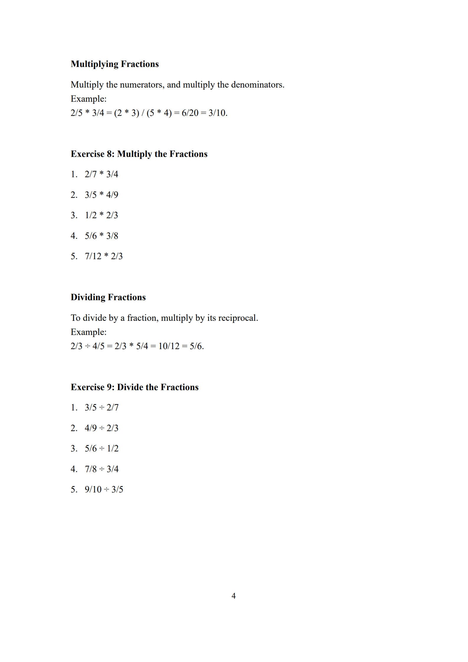 Fractions Worksheets 4