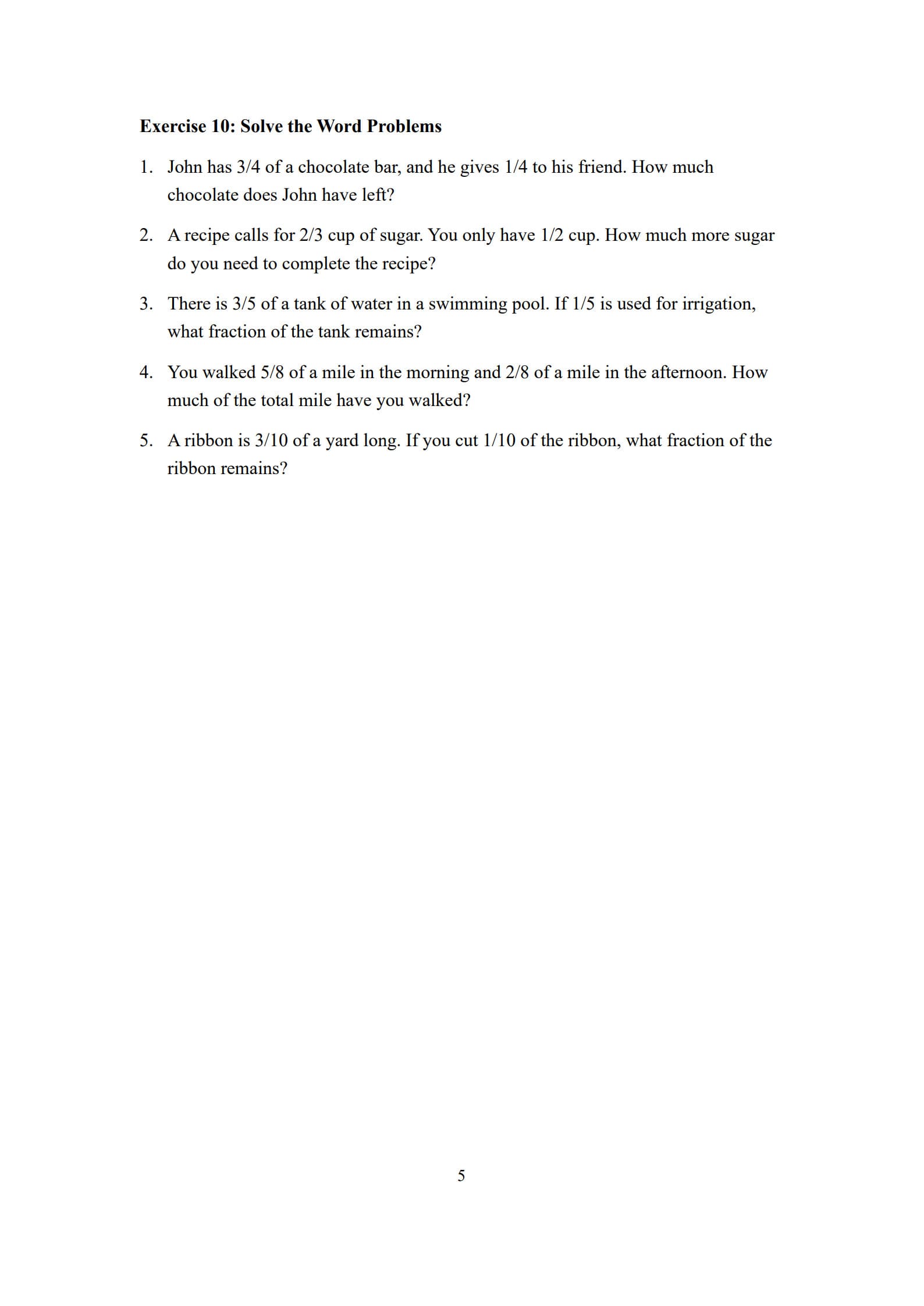 Fractions Worksheets 5