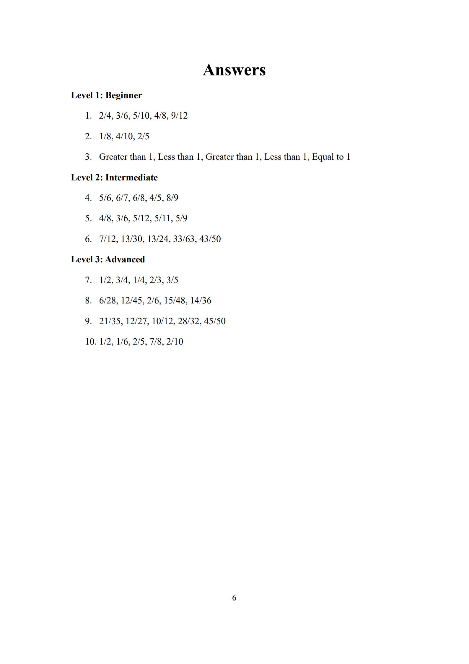 Fractions Worksheets 6