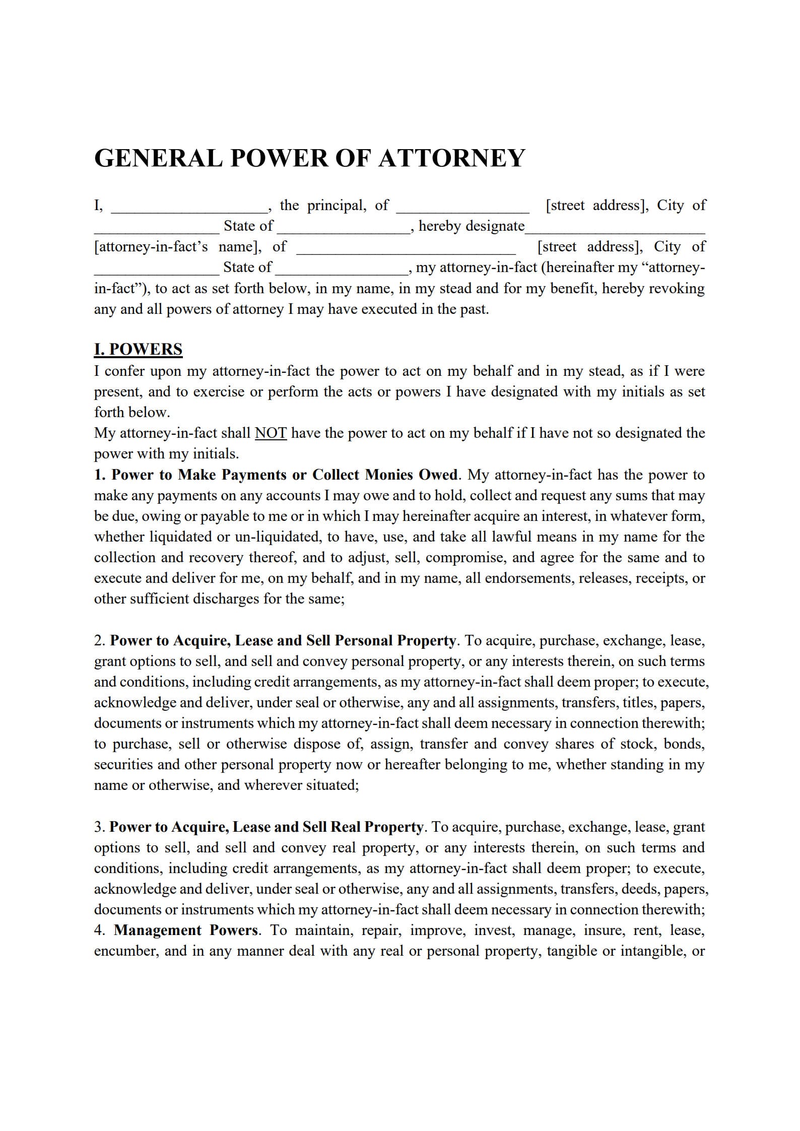 General Power of Attorney Template