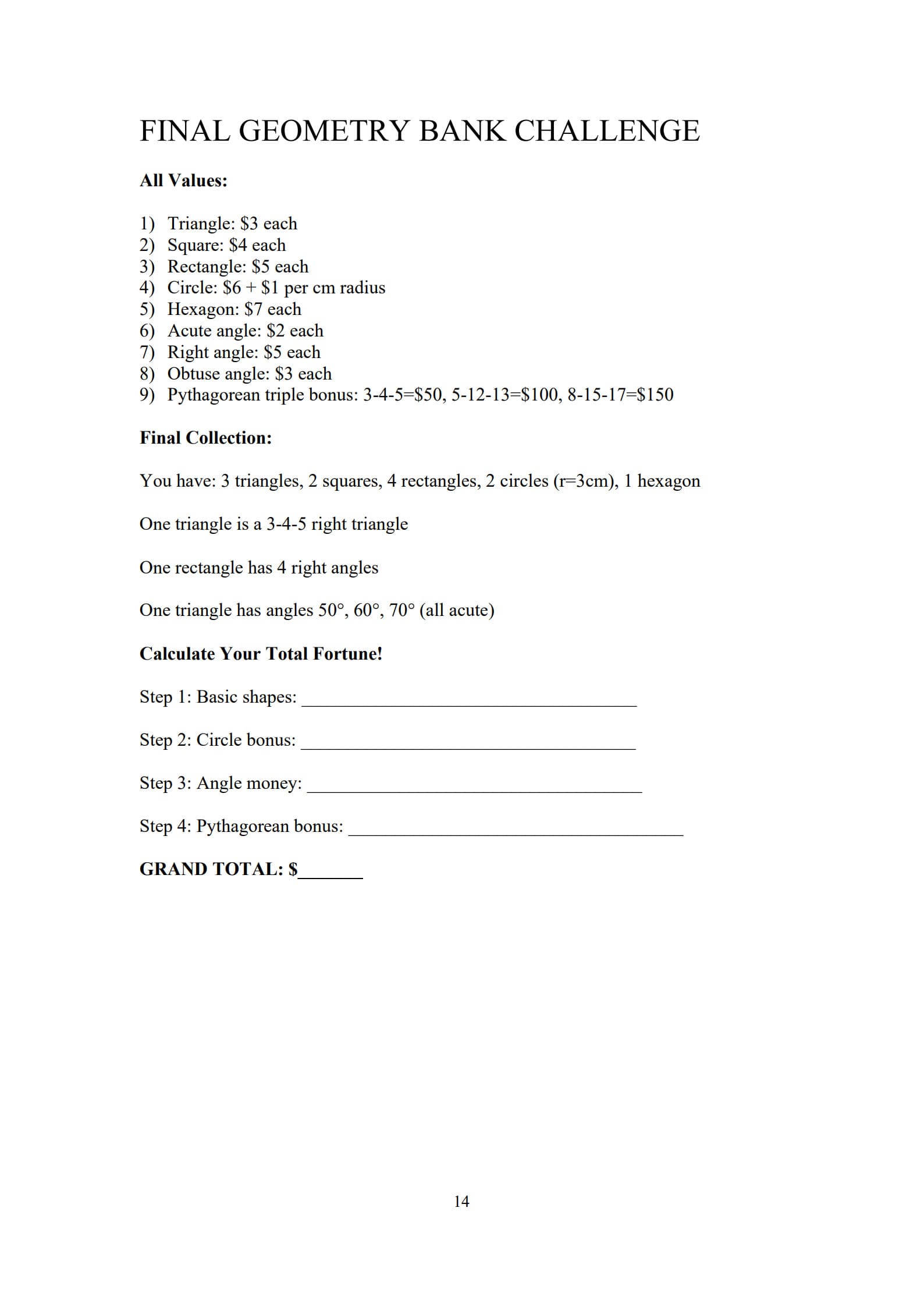 Geometry Worksheet 14