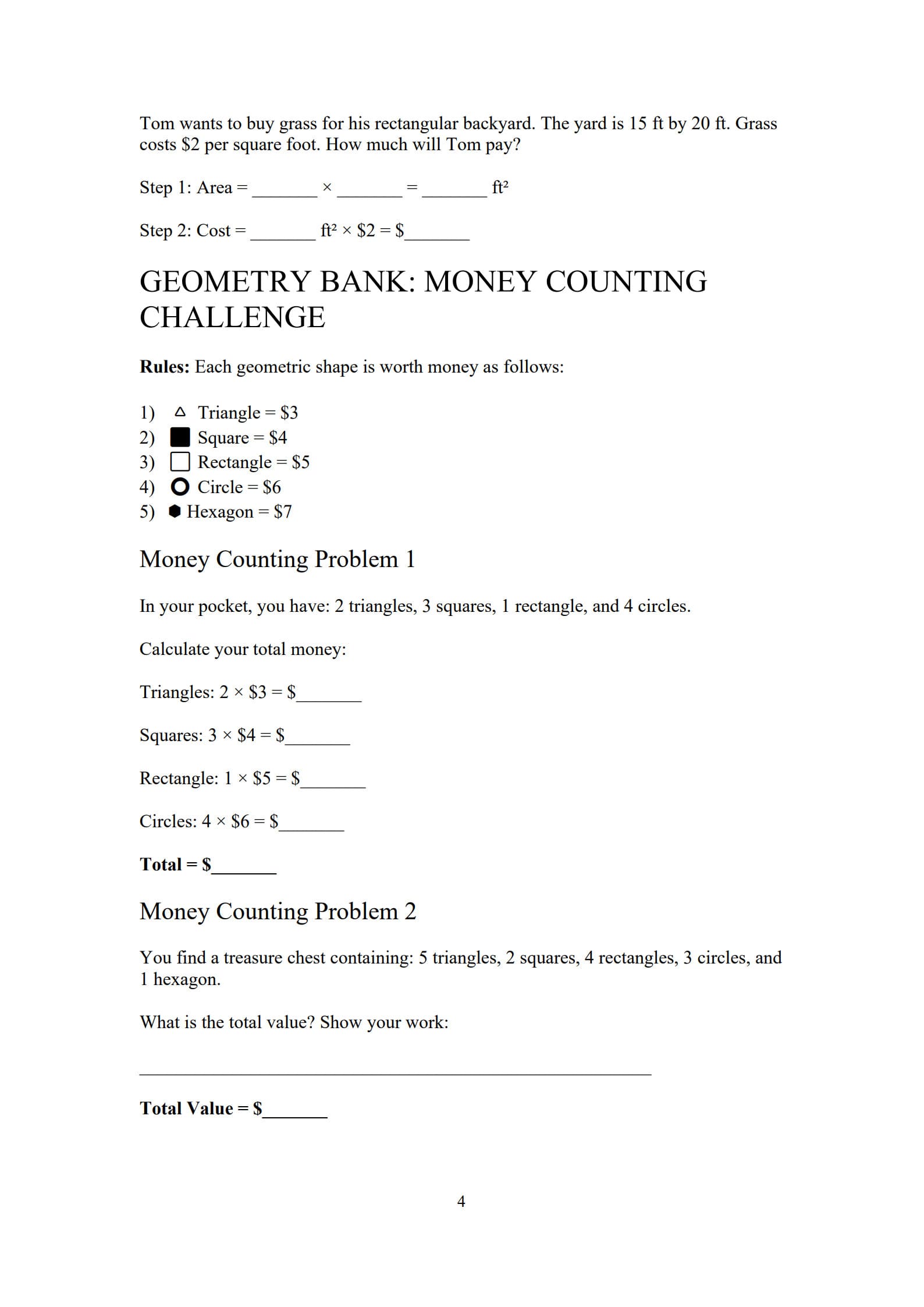 Geometry Worksheet 4