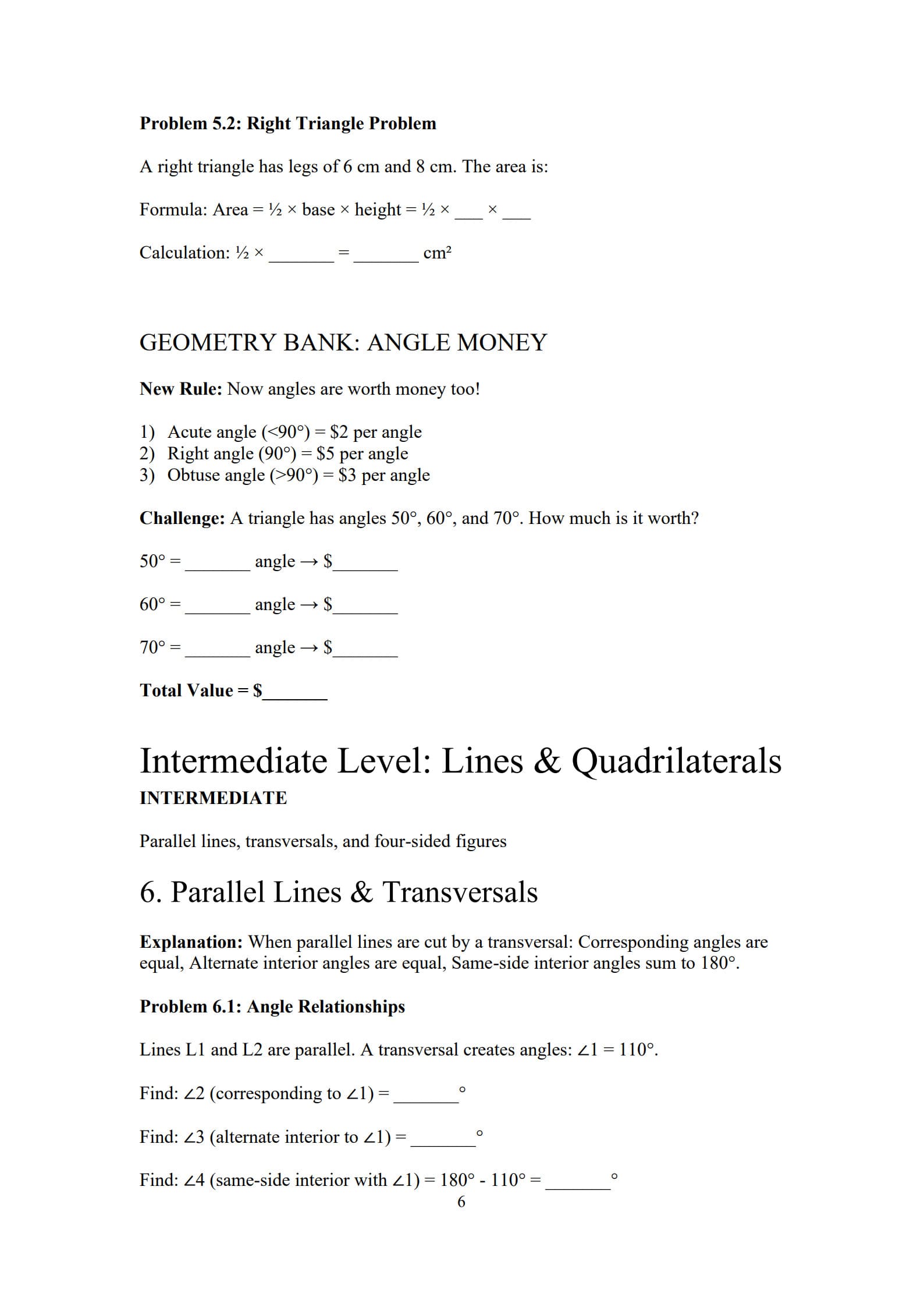 Geometry Worksheet 6