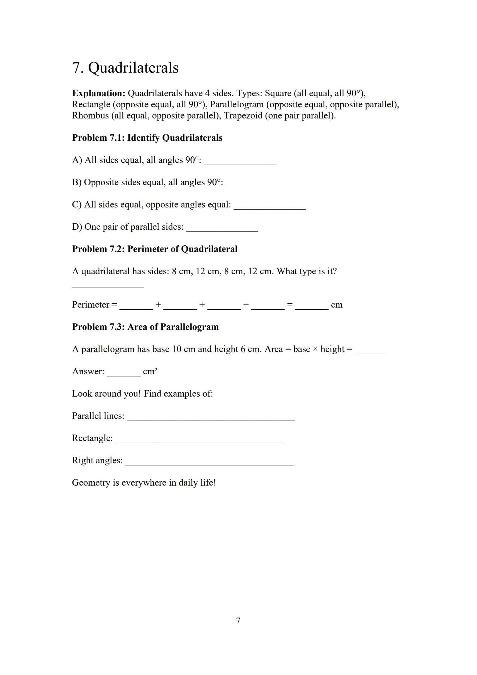 Geometry Worksheet 7