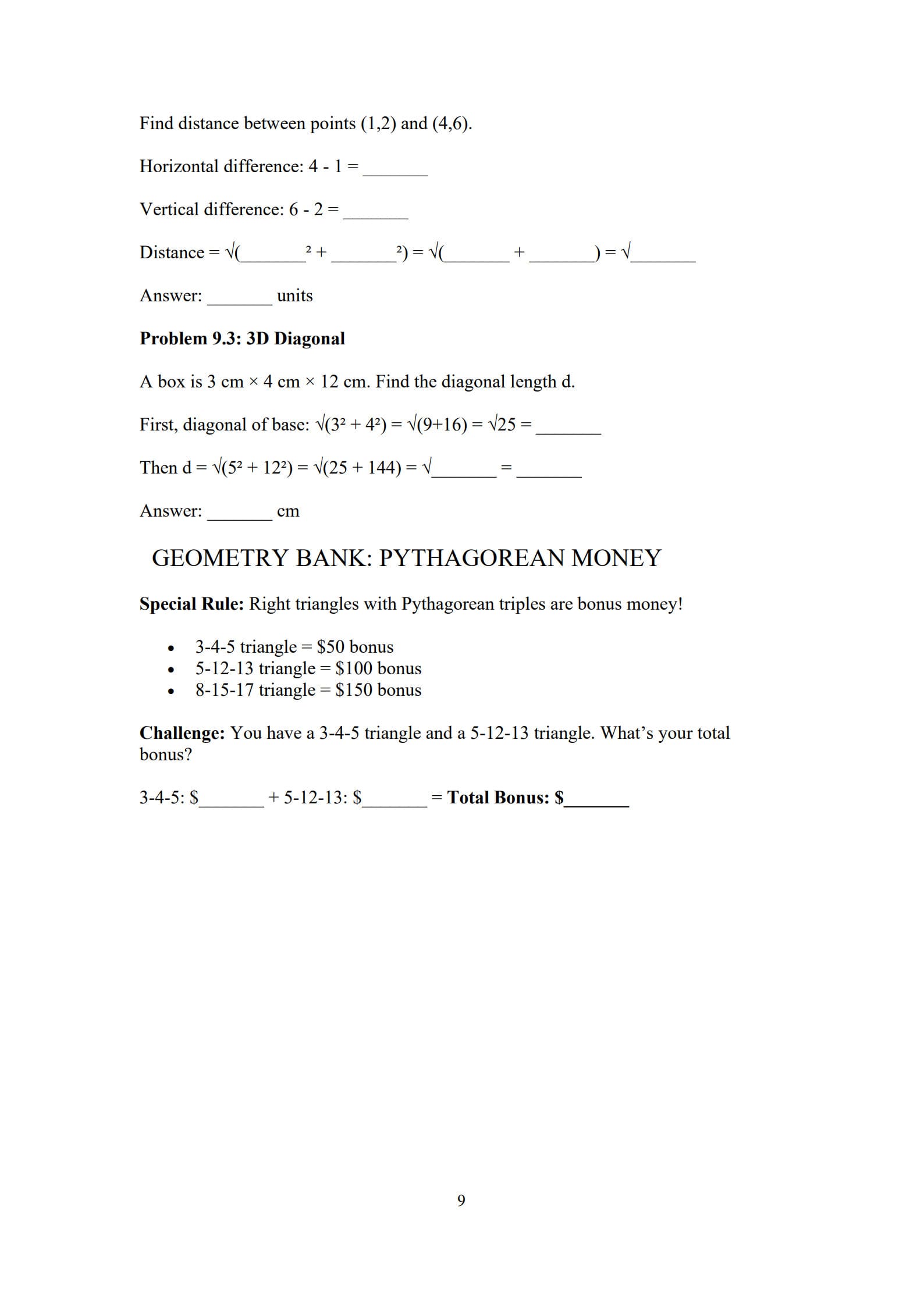 Geometry Worksheet 9