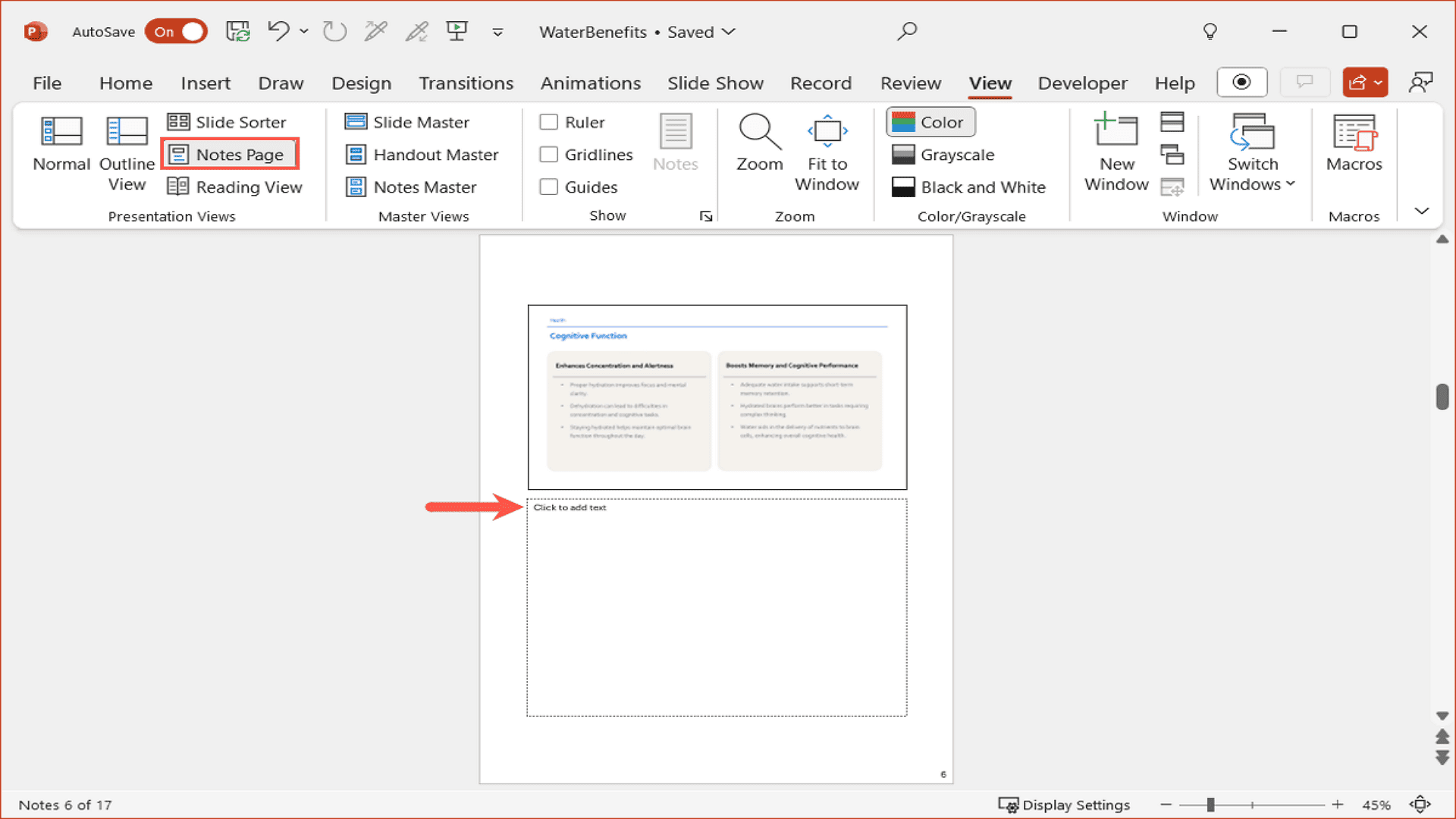 Go to View  Notes Page for a larger notes workspace