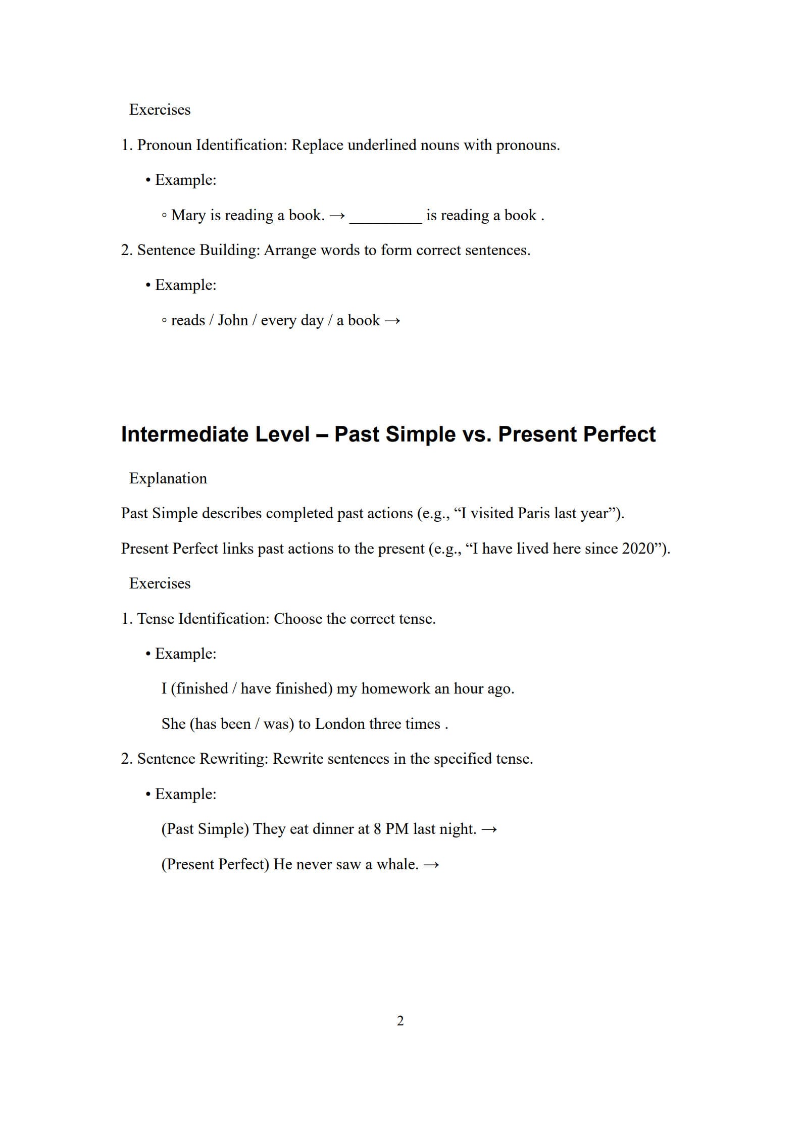 Grammar  Worksheet 2