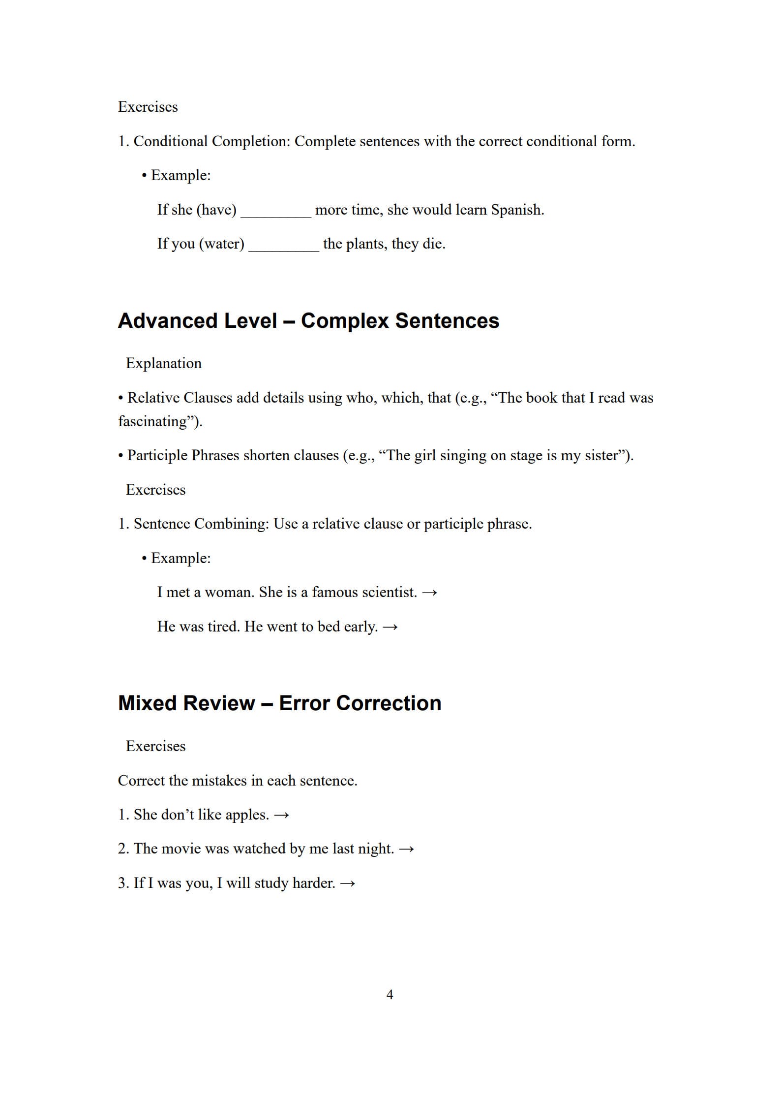 Grammar  Worksheet 4