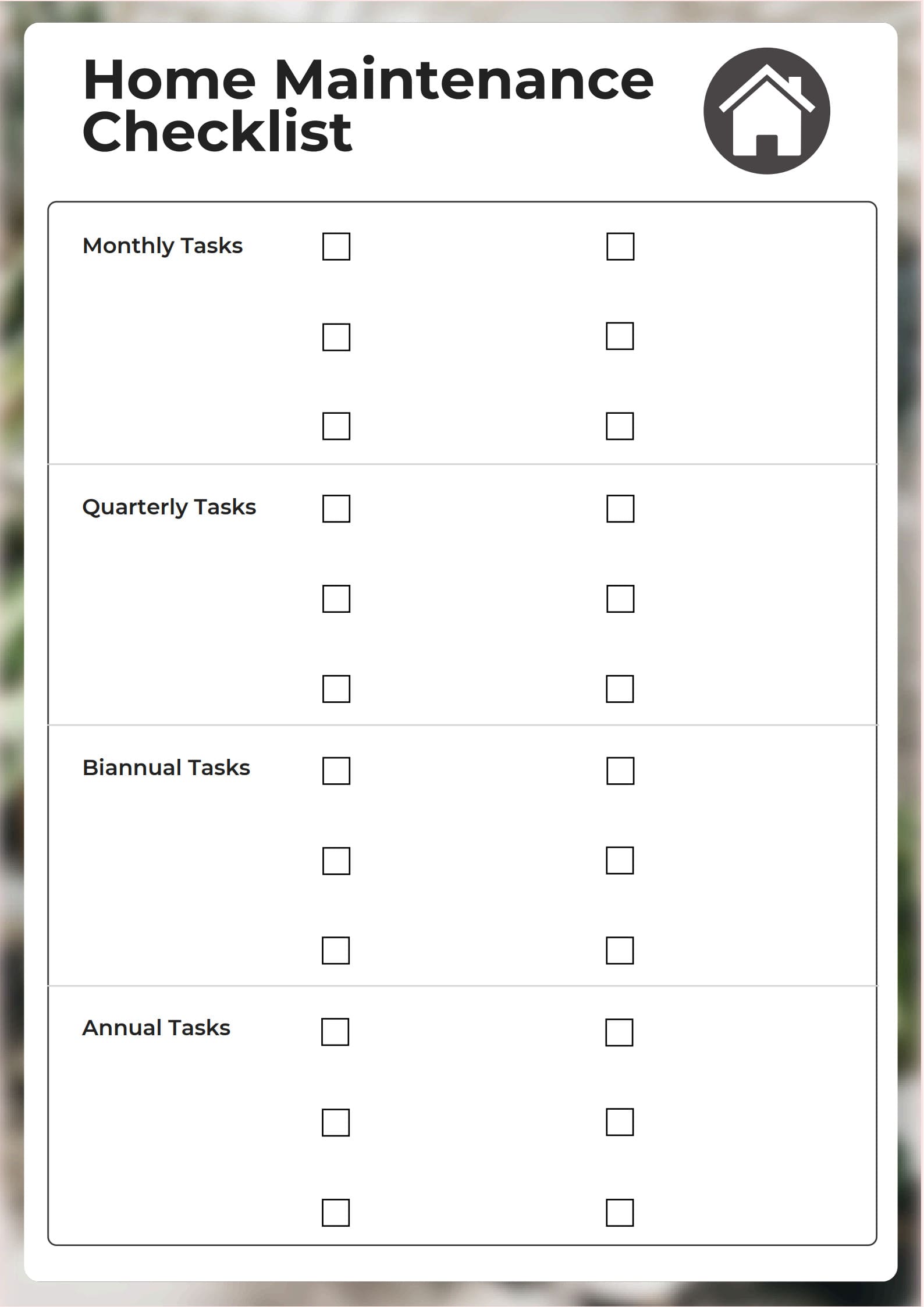 Home Maintenance Checklist Template