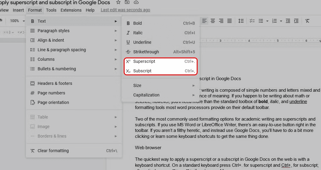 How to Add Superscript in Google Docs?