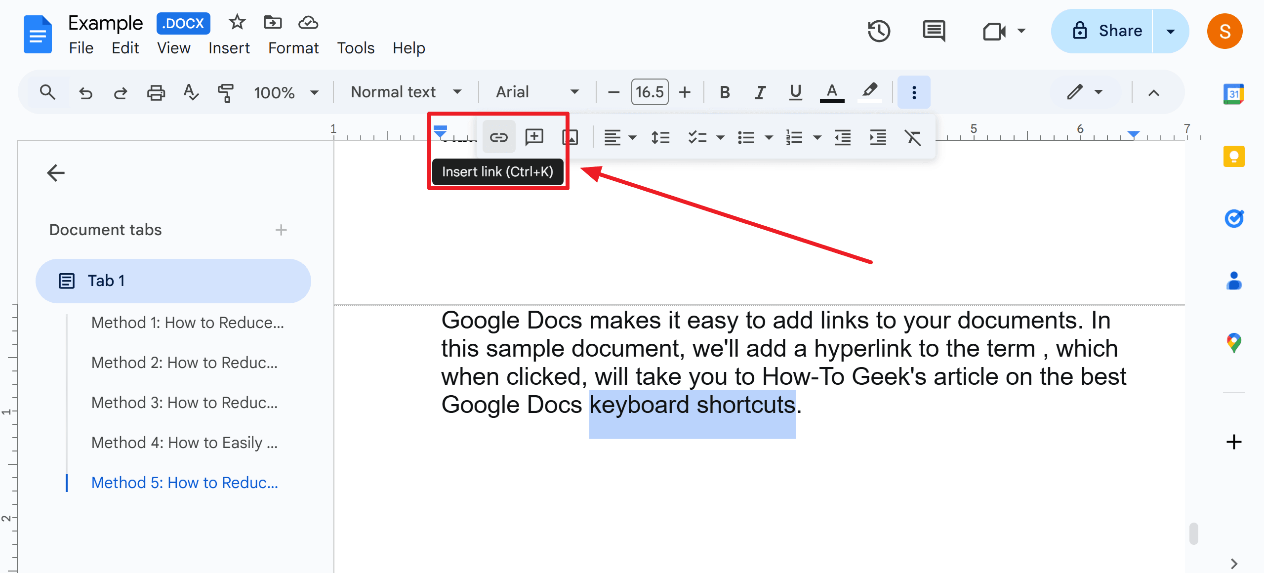 How to Add a Hyperlink on Google Docs (Desktop)?