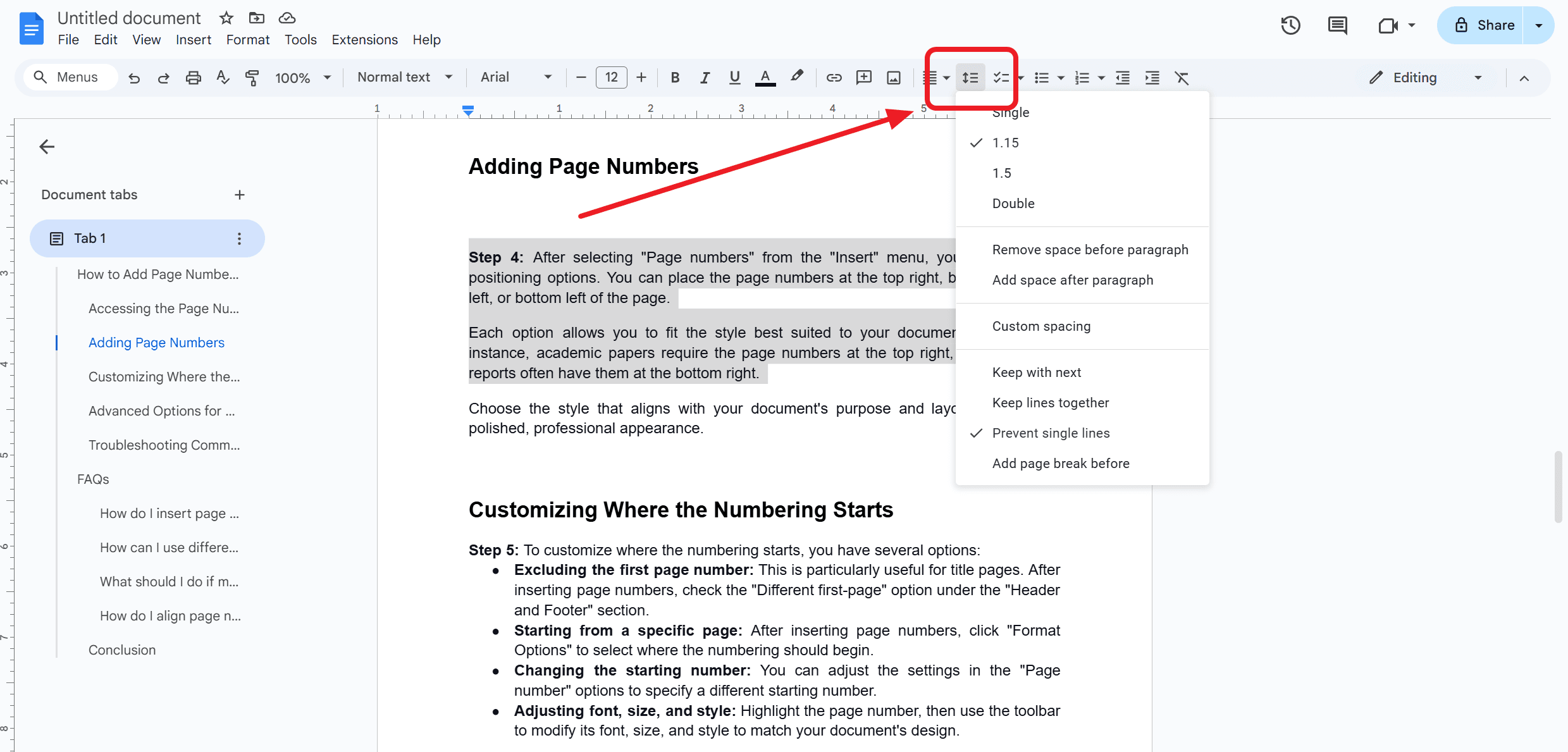 How to Double Space Using the Toolbar?