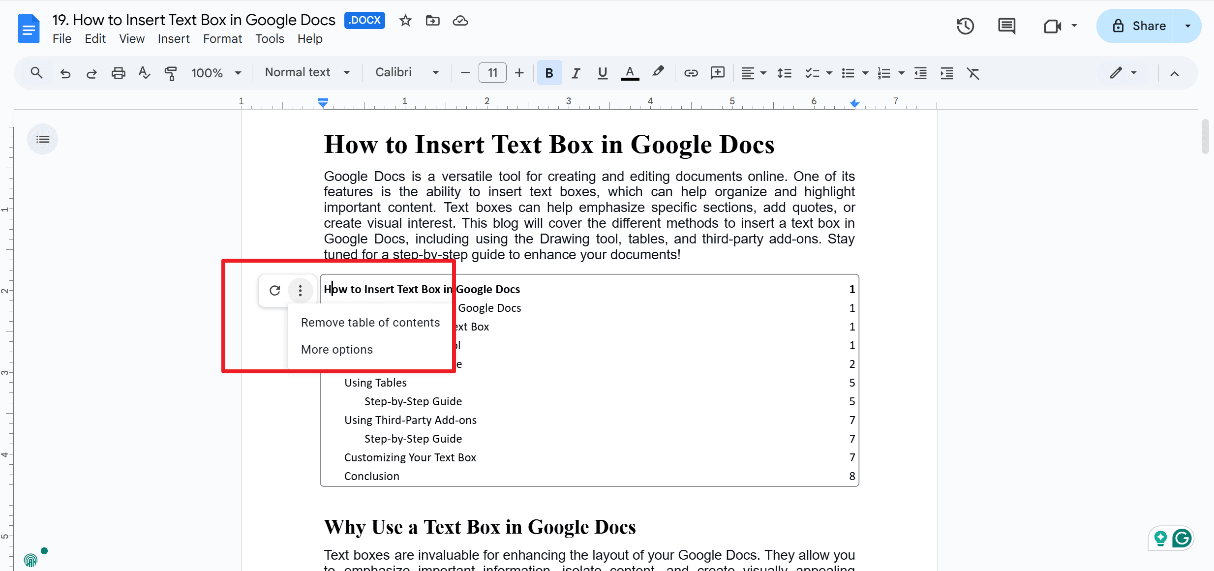 How to Edit a Table Of Contents in Google Docs?