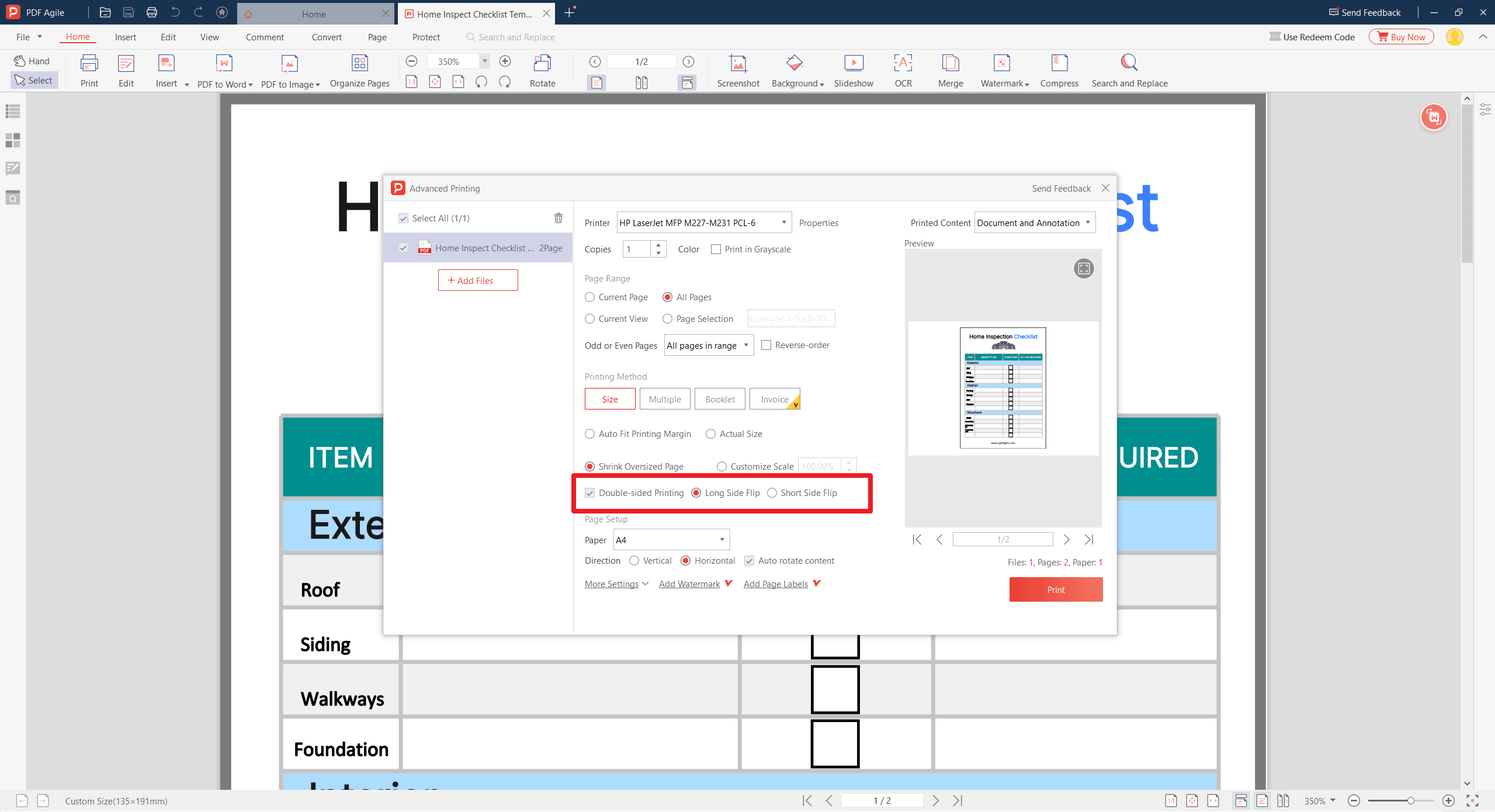 How to Flip on Long Edge or Short Edge on PDF Agile? 