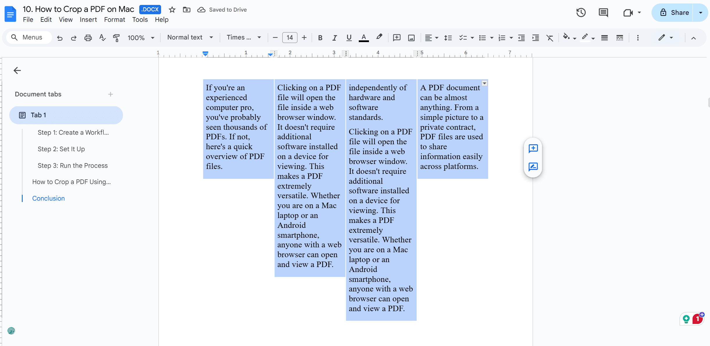 How to Make More Than Three Columns in Google Docs?