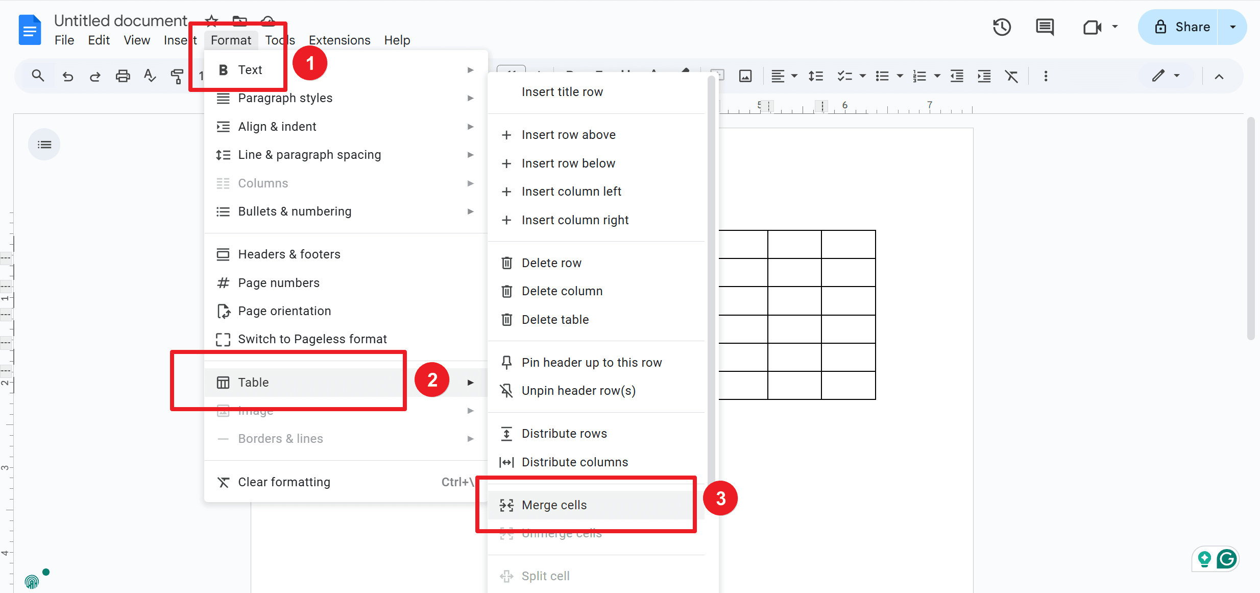 How to Merge Cells of Table in Google Docs Using Format Tab Option?