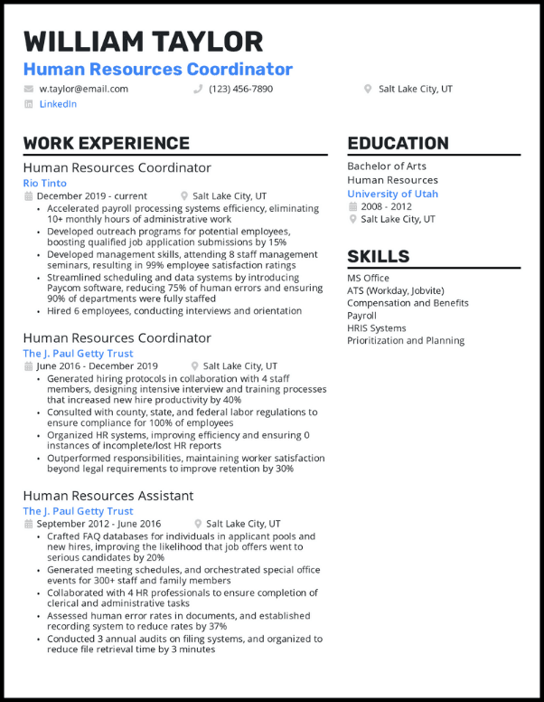 Resume Examples 2024 Human Resources Andee Felecia