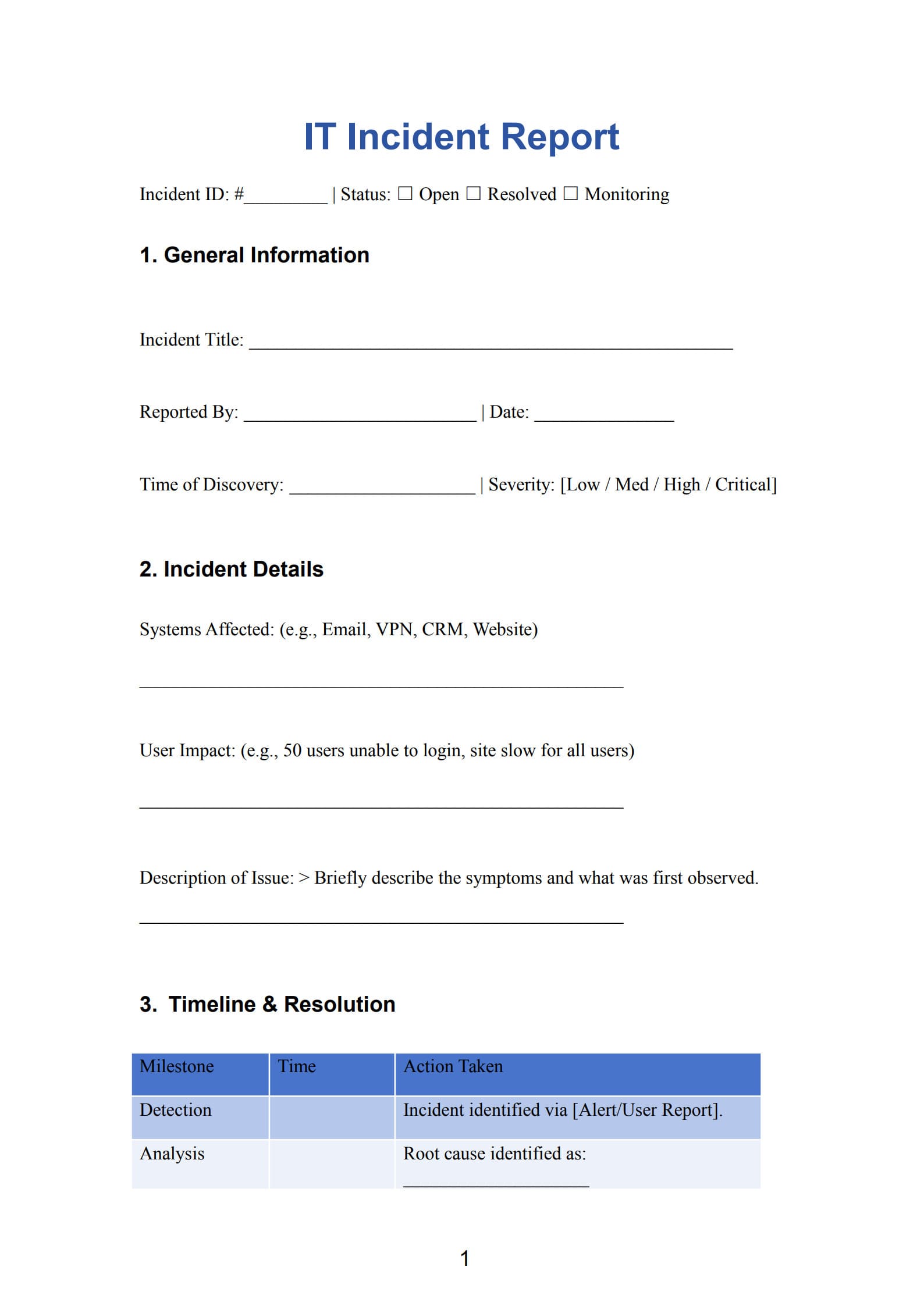 IT incident report template 1