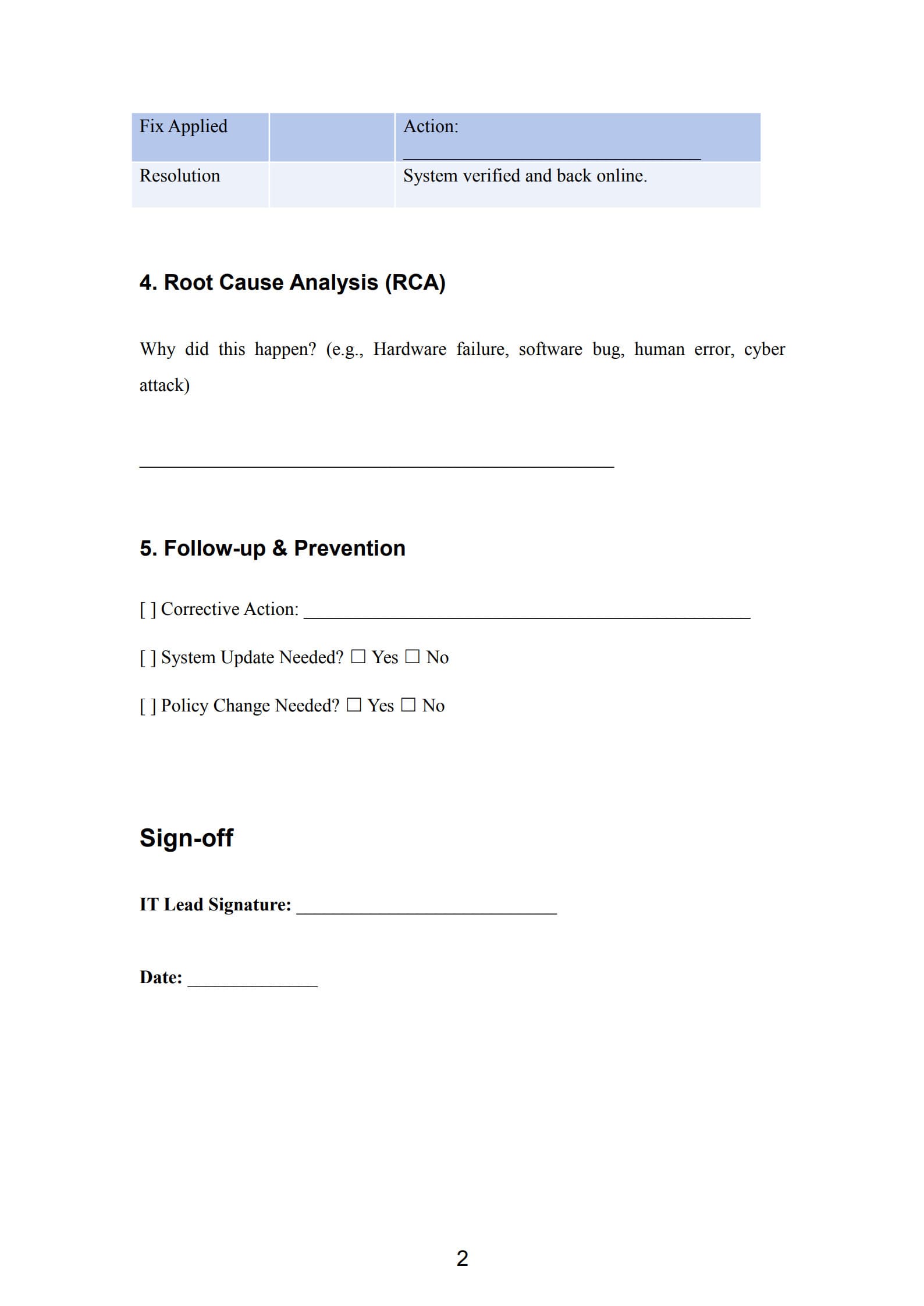 it incident report template 2