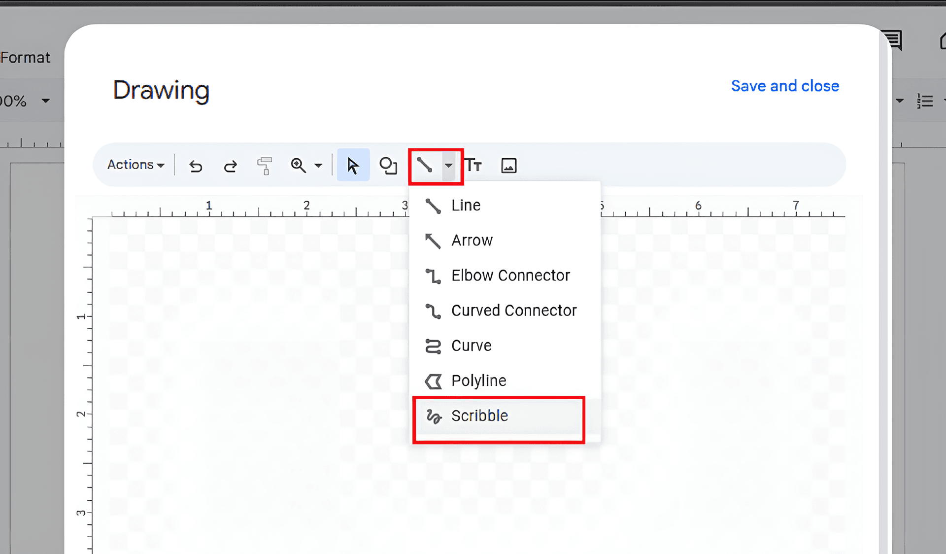 Insert Drawing: Click on Insert in the top menu. Select Drawing and then click on + New.