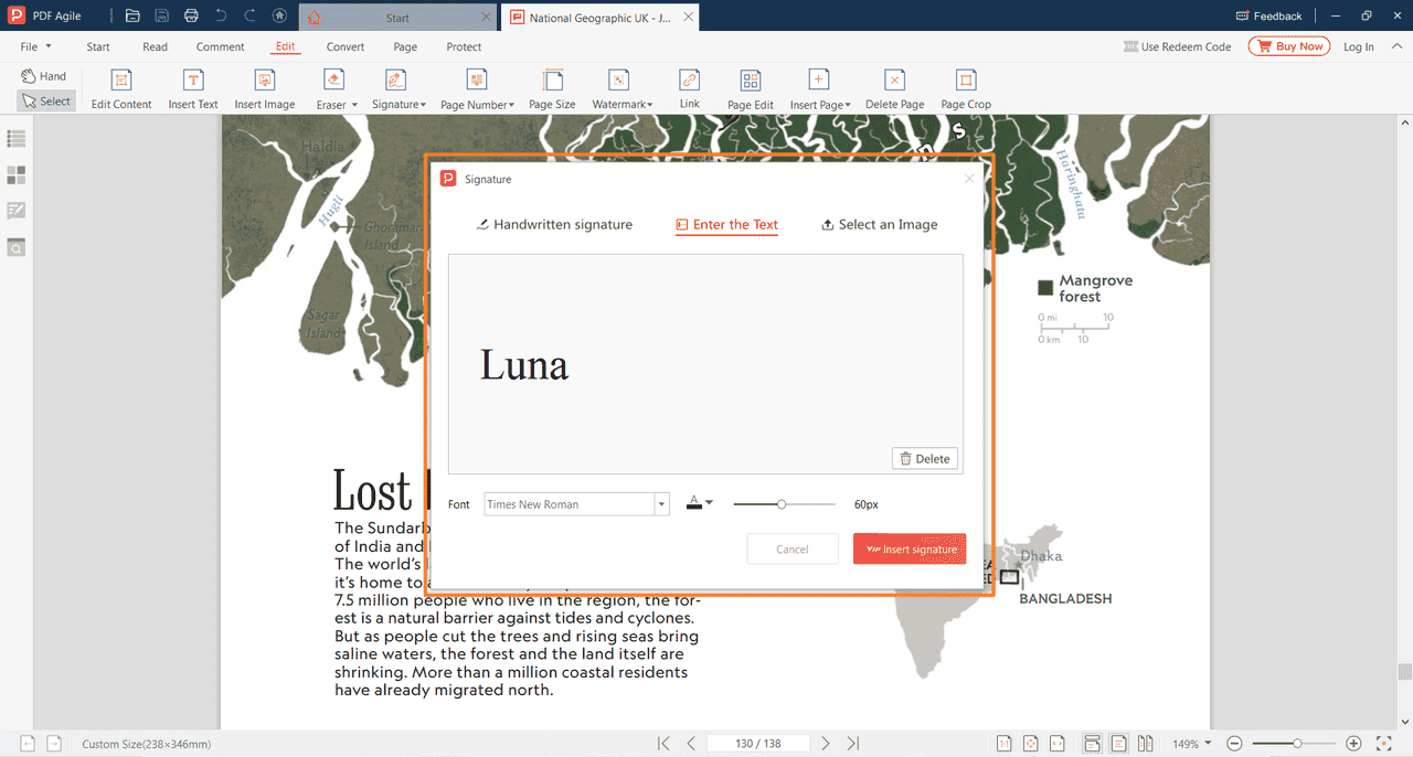 Introduzca su firma en el cuadro de diálogo