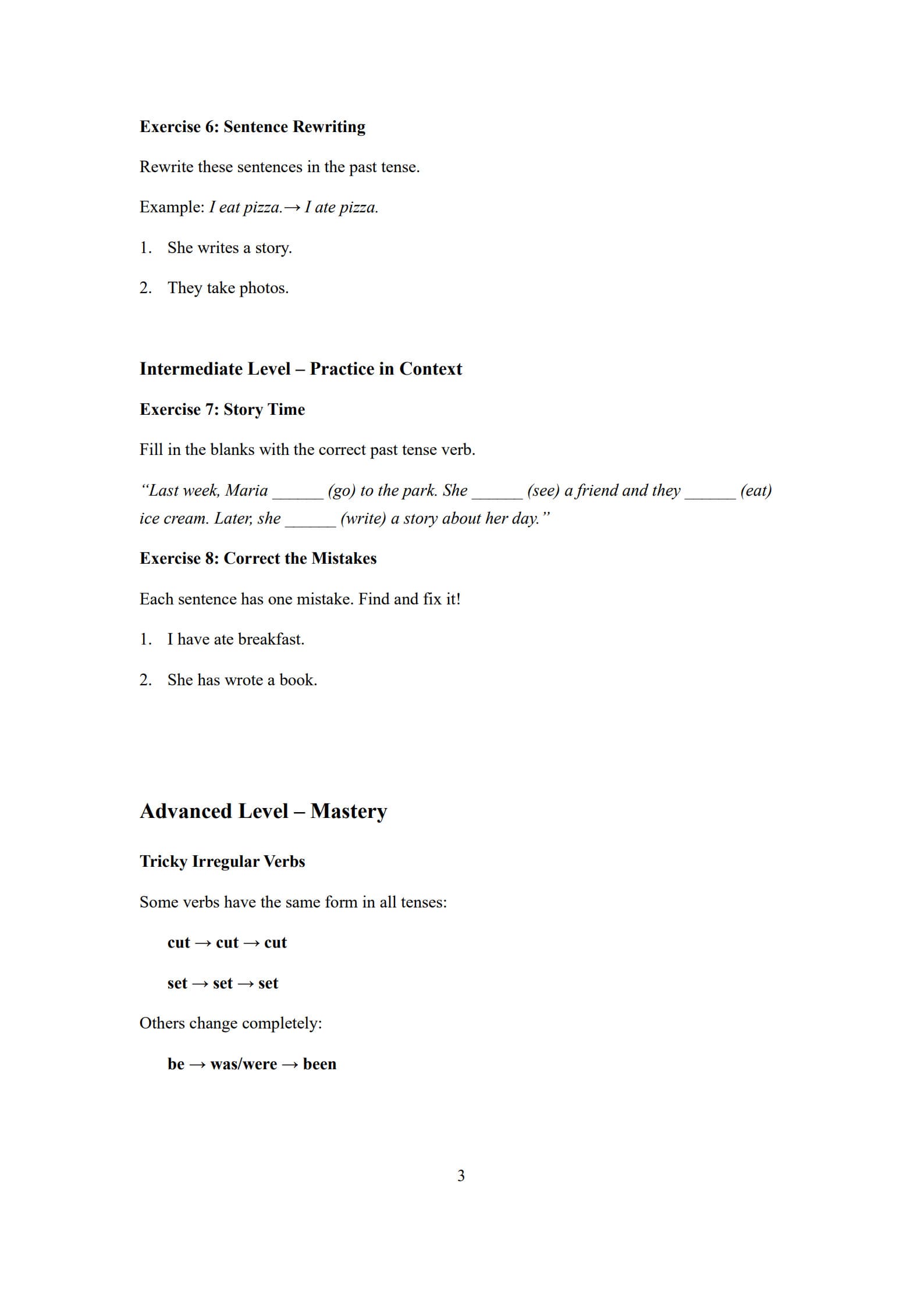 Irregular Verbs Worksheet 3