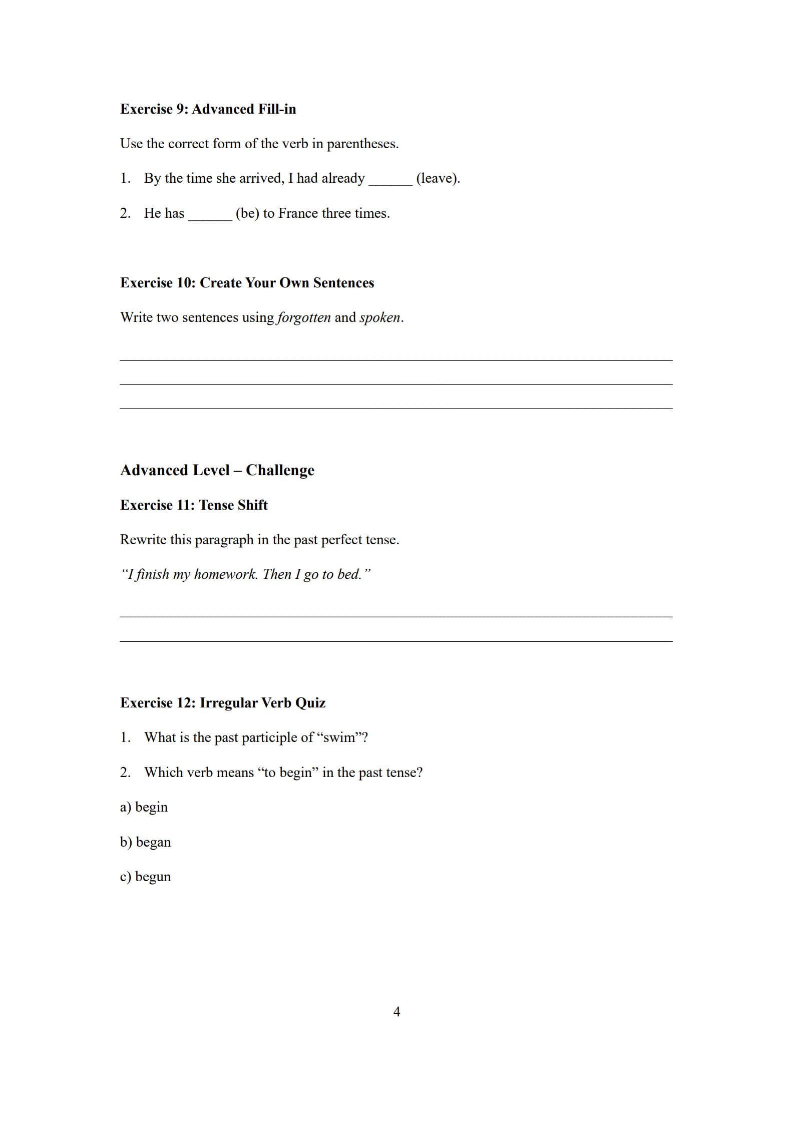 Irregular Verbs Worksheet 4