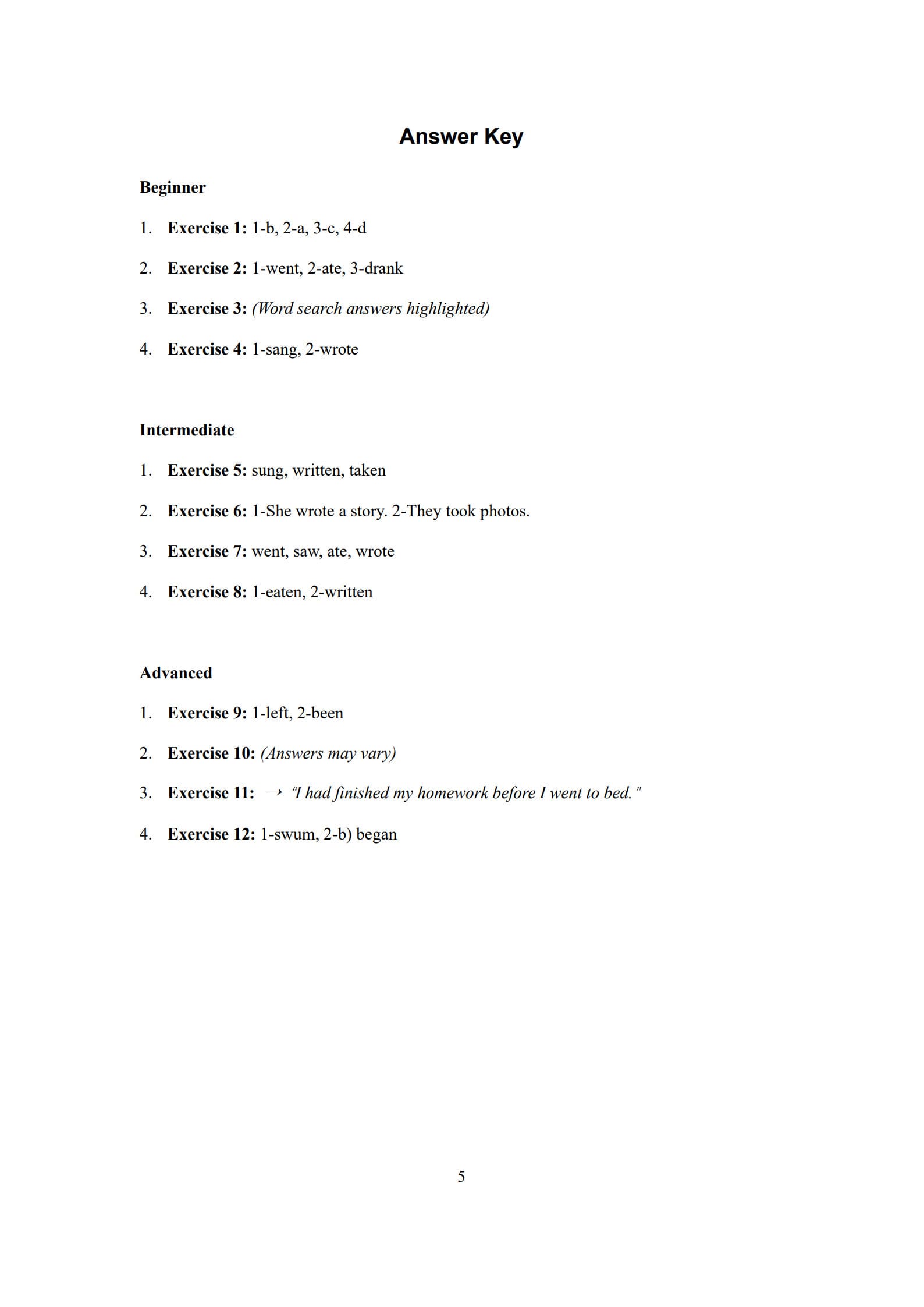 Irregular Verbs Worksheet 5