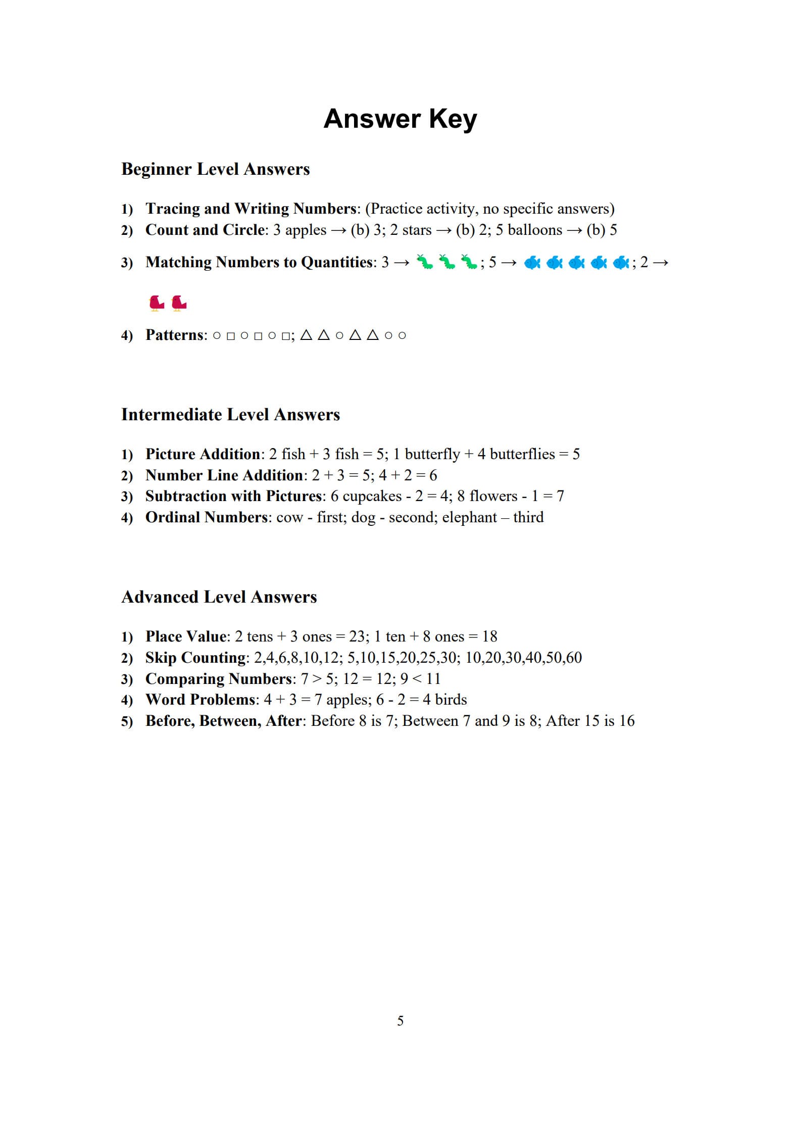 Kindergarten Math Worksheet 5