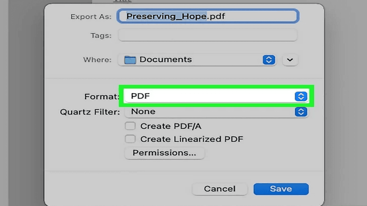 Klicken Sie im Exportdialogfeld auf das Dropdown-Menü „Format“.
