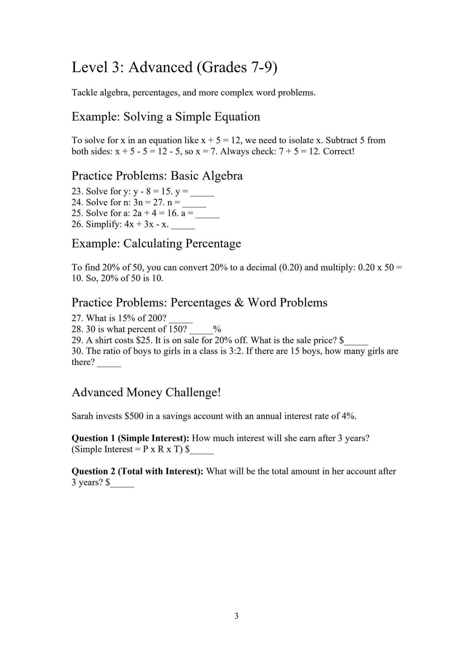 Kumon Math Worksheet 3