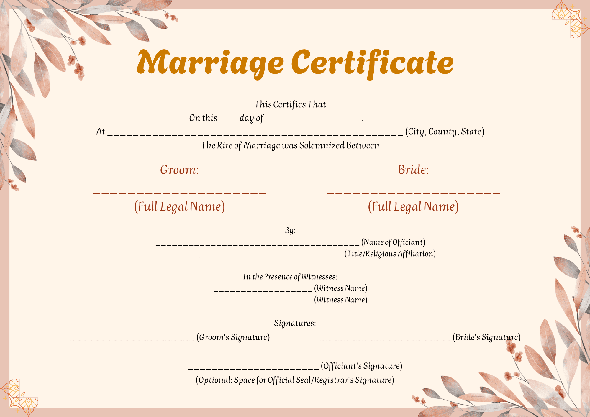 Marriage Certificate Template