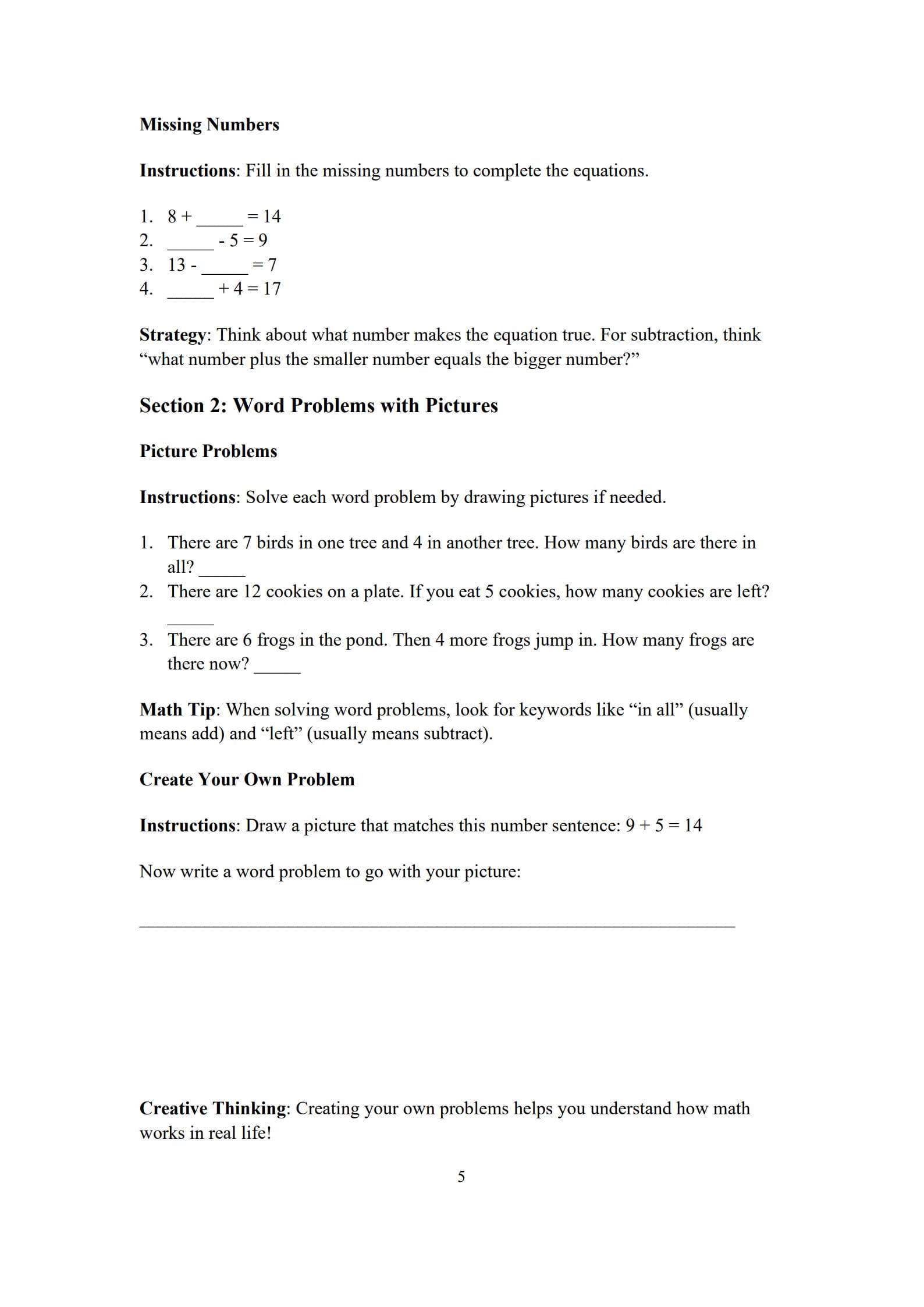 Math Problems for 1st Graders 5