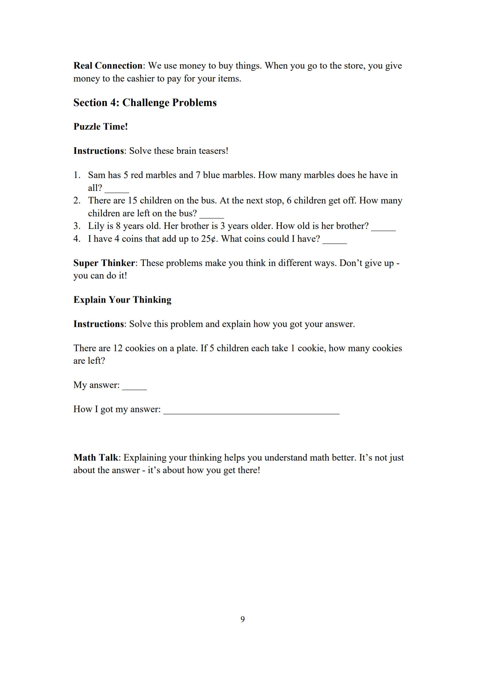 Math Problems for 1st Graders 9