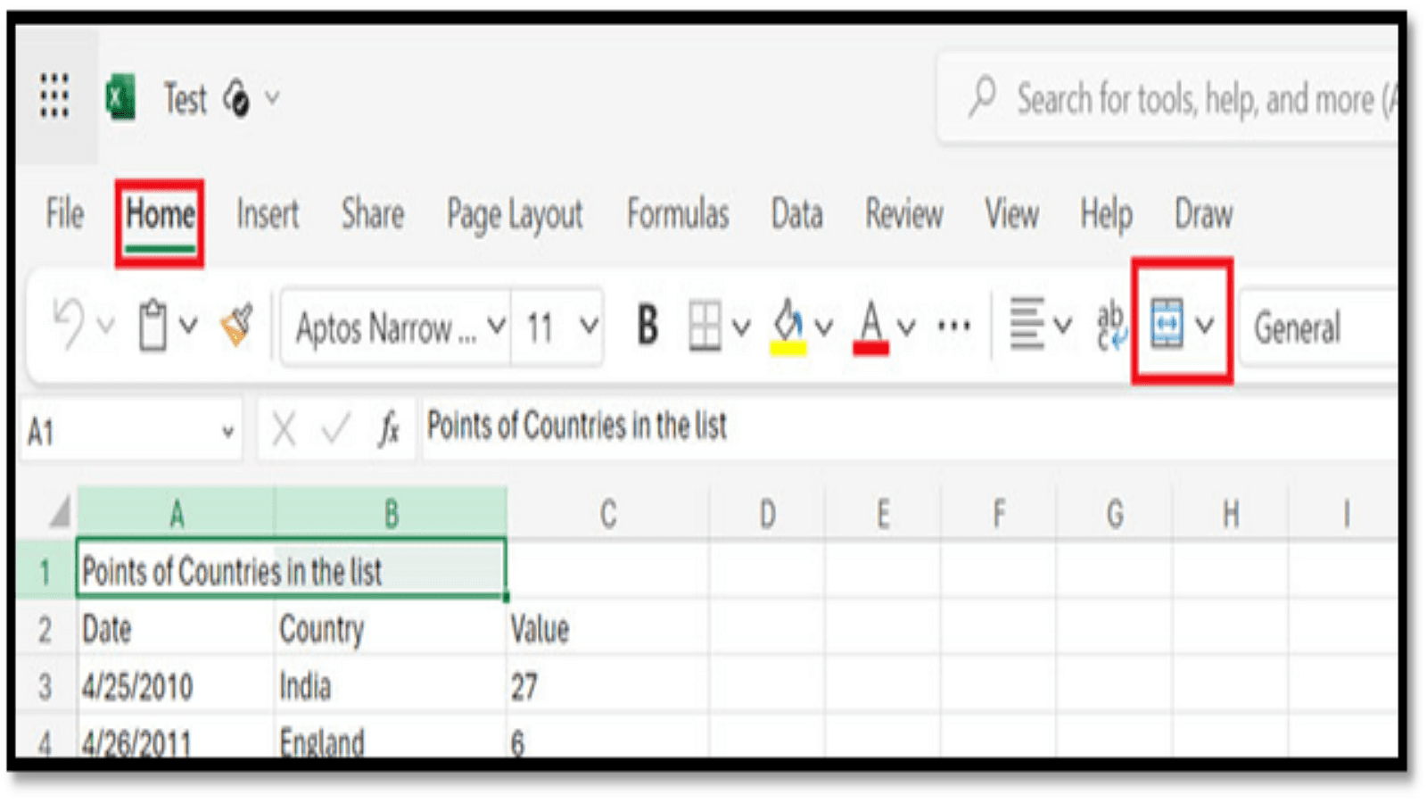 Merging Cells in Excel Online