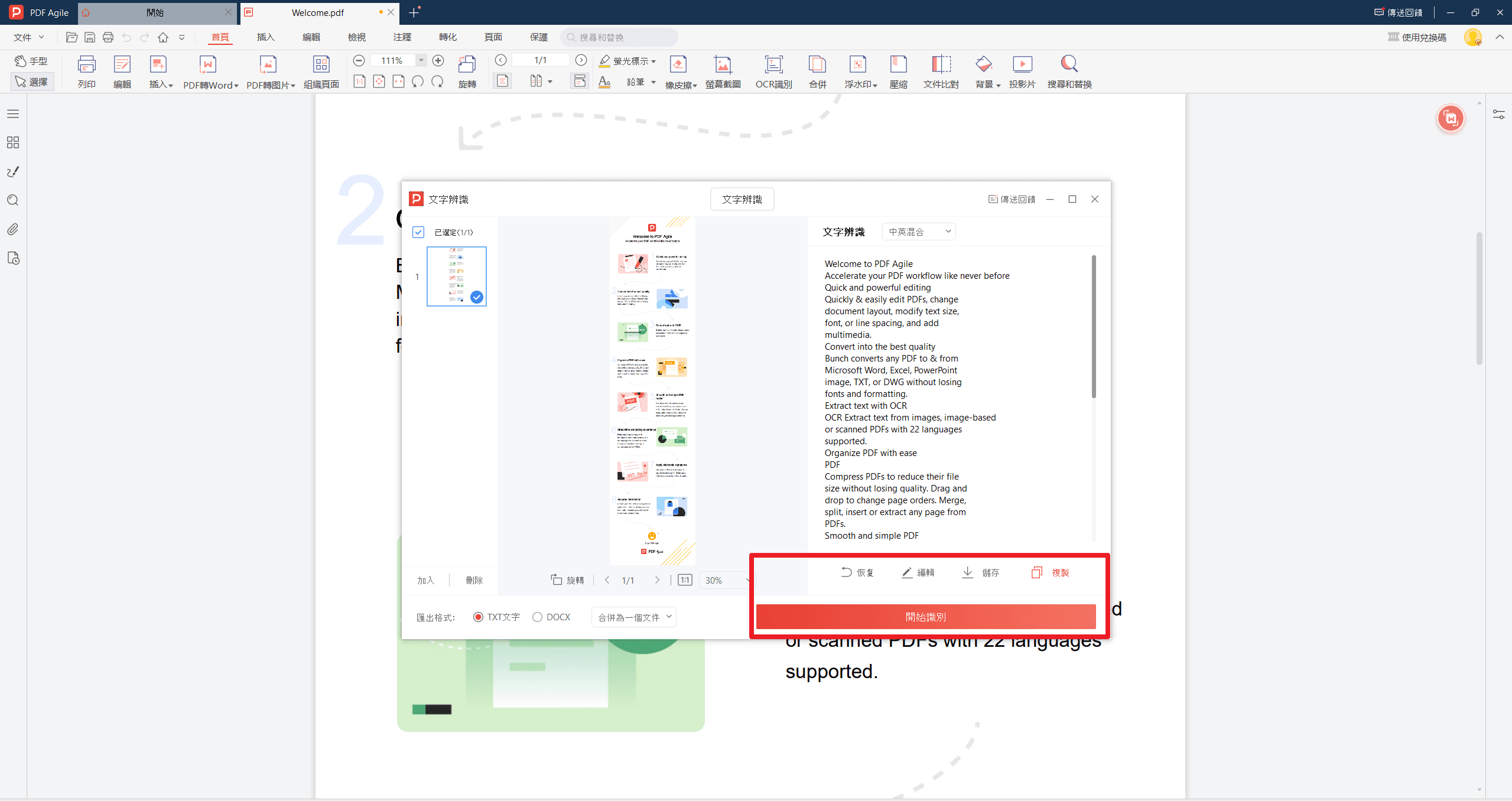 方法1：使用PDF Agile的OCR功能提取文本