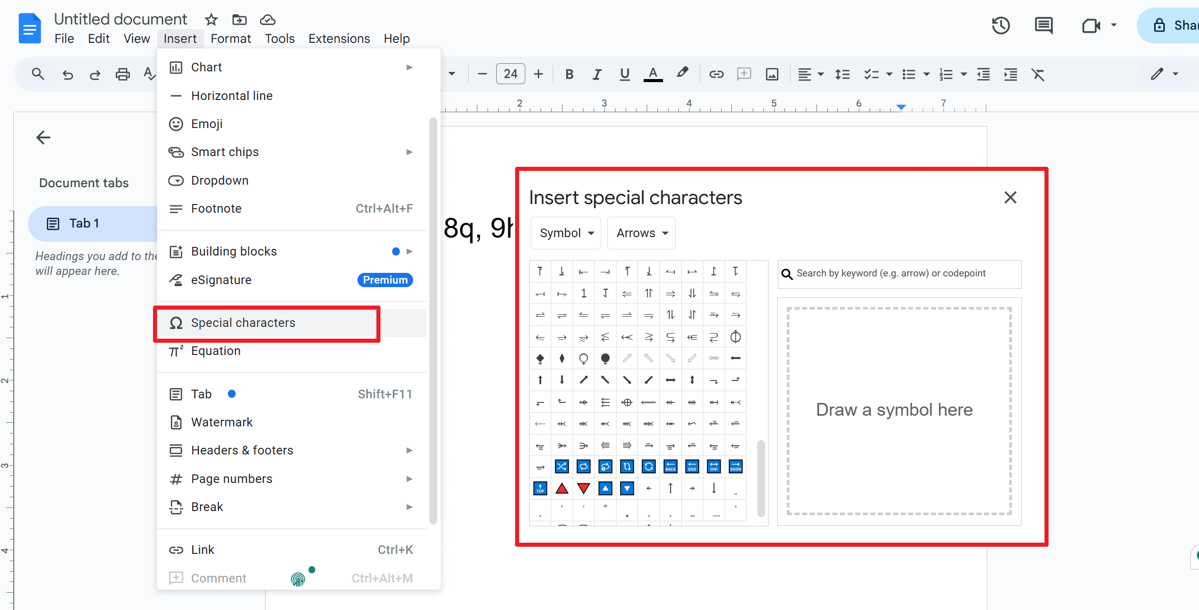 Method 2: How to Do Exponents in Google Docs Using Special Characters?