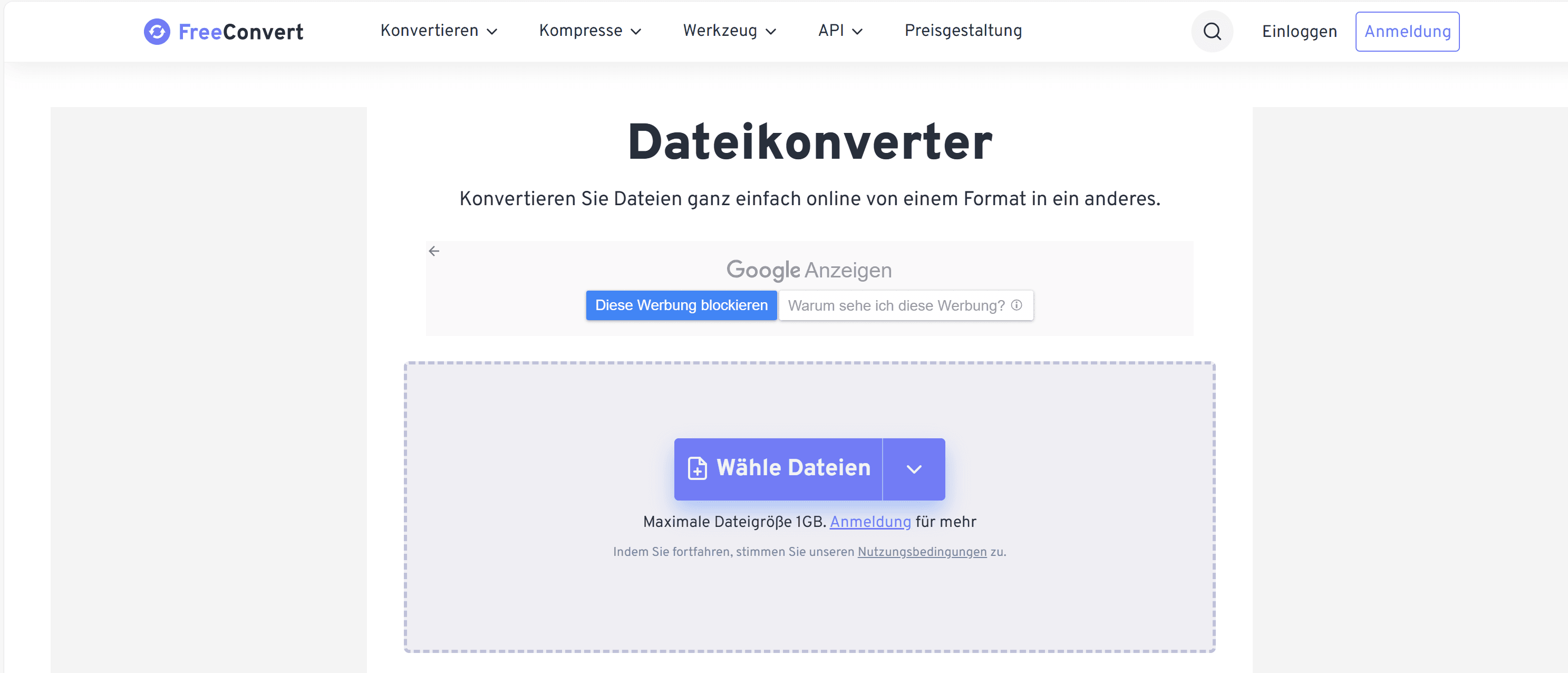 Methode 1: Über FreeConvert