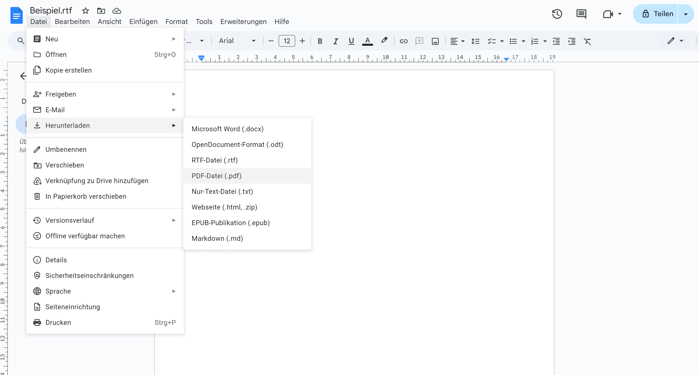Methode 3: RTF mit Google Docs in PDF umwandeln (Kostenlos & Cloud-basiert)