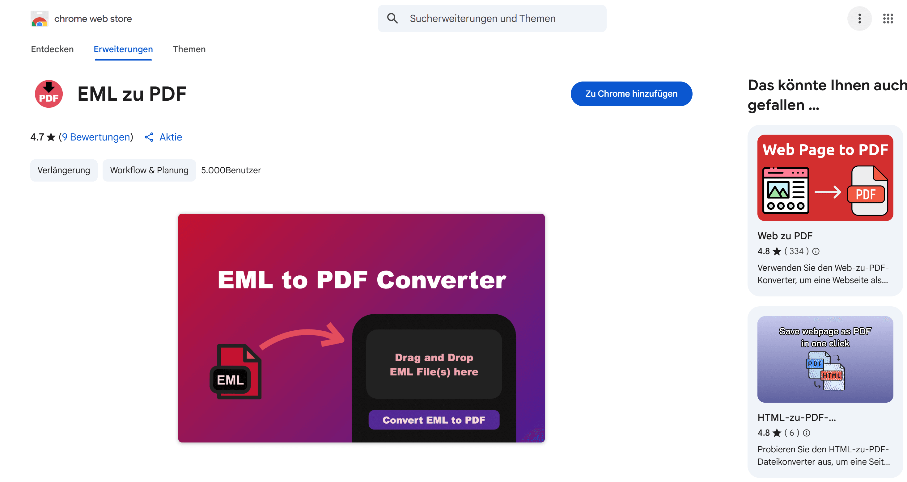 Methode 4: Über die EML-zu-PDF Chrome-Erweiterung