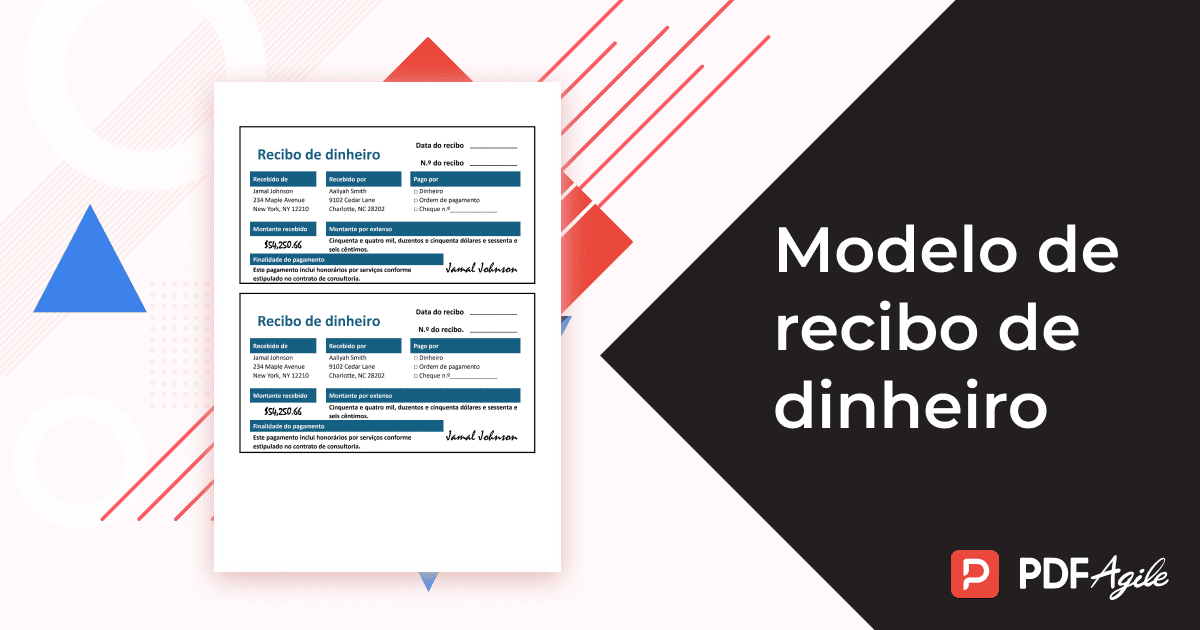 Modelo de recibo de dinheiro