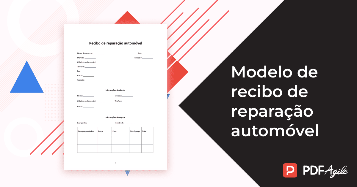 Modelo de recibo de reparação automóvel